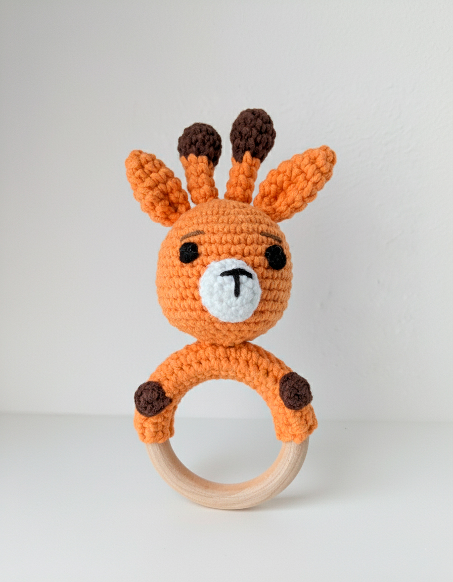 Handmade Crochet Deer Baby Rattle