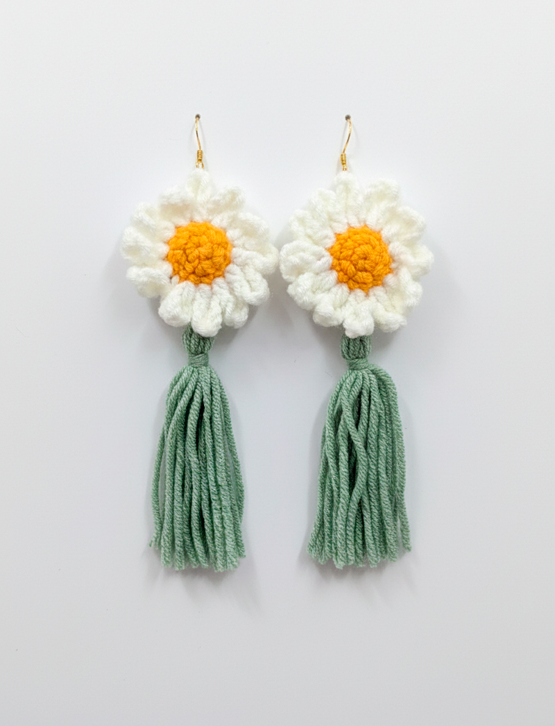 Handmade Daisy Tassel Earrings