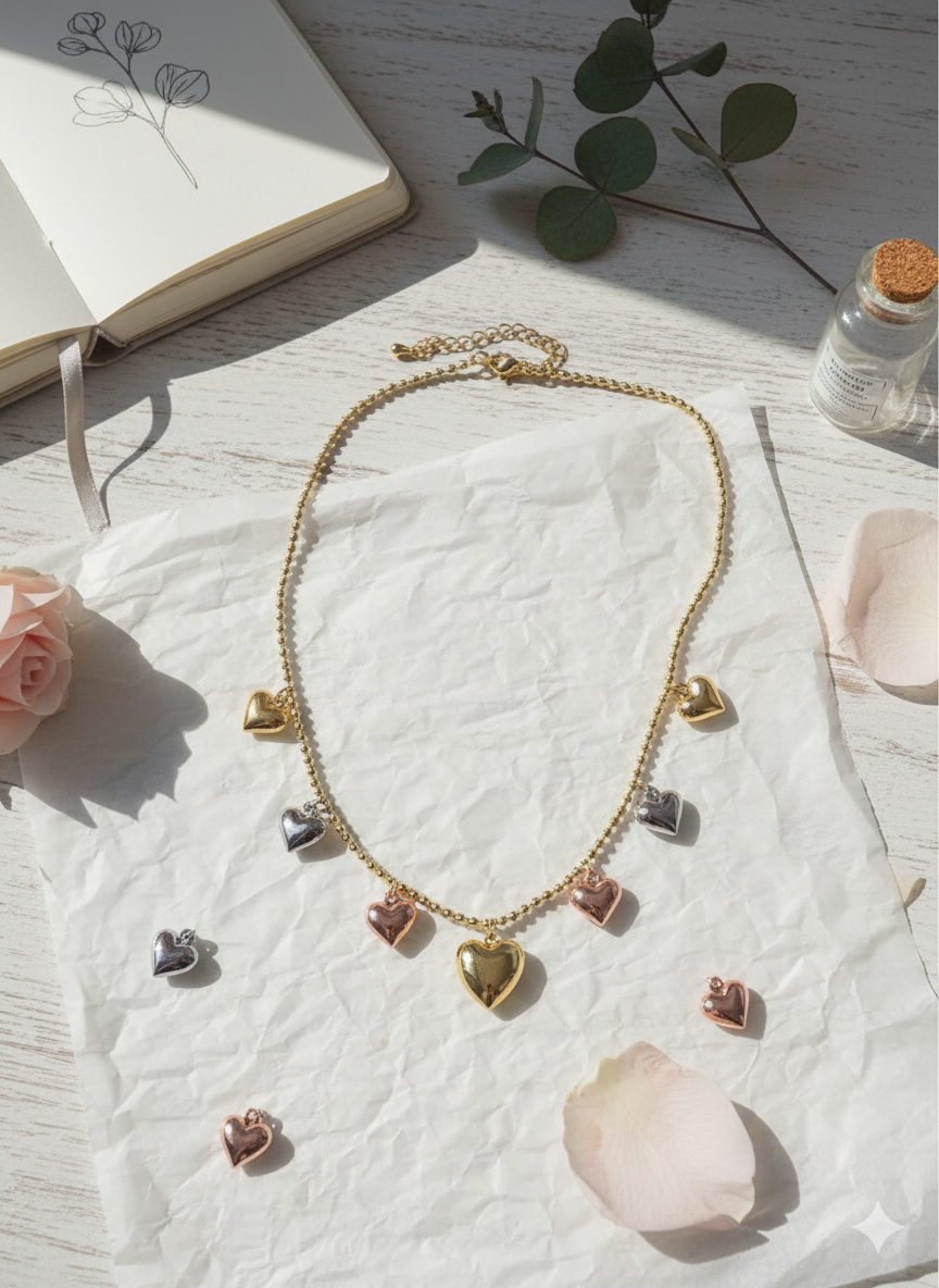 Collar con dijes de corazón