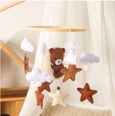 Baby Crib Mobile With Bear, Stars, and Clouds