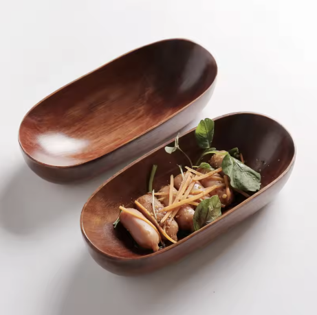 Oval Wooden Serving Bowl Set