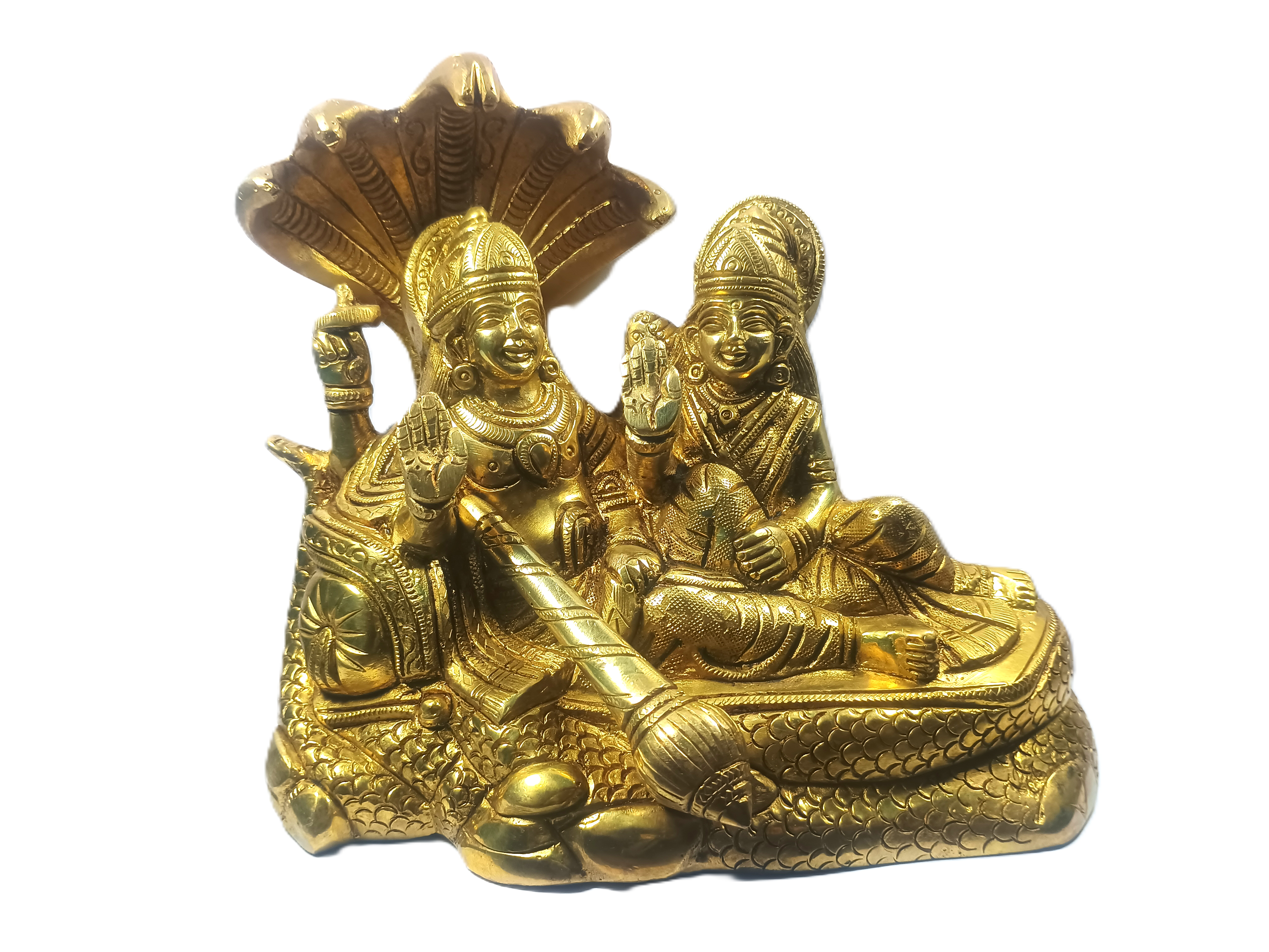 Golden Lord Vishnu and Goddess Lakshmi Idol