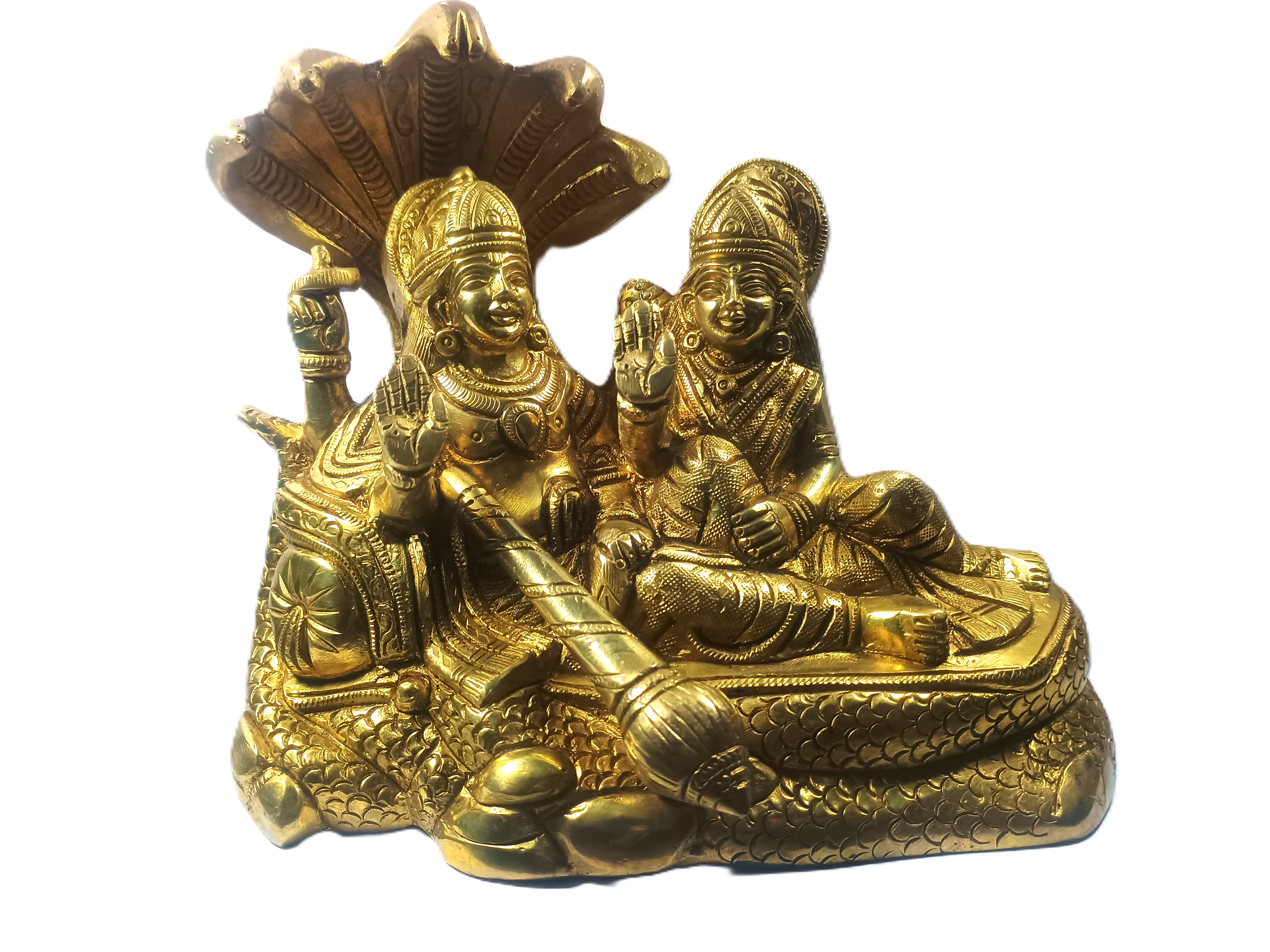 Golden Lord Vishnu and Goddess Lakshmi Idol
