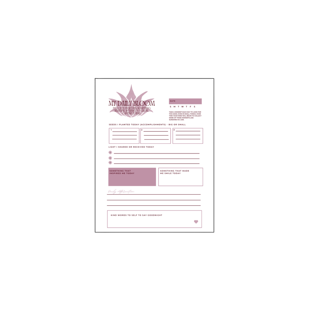 My Daily Bloom Digital Worksheet (Color + Black & White Downloads)