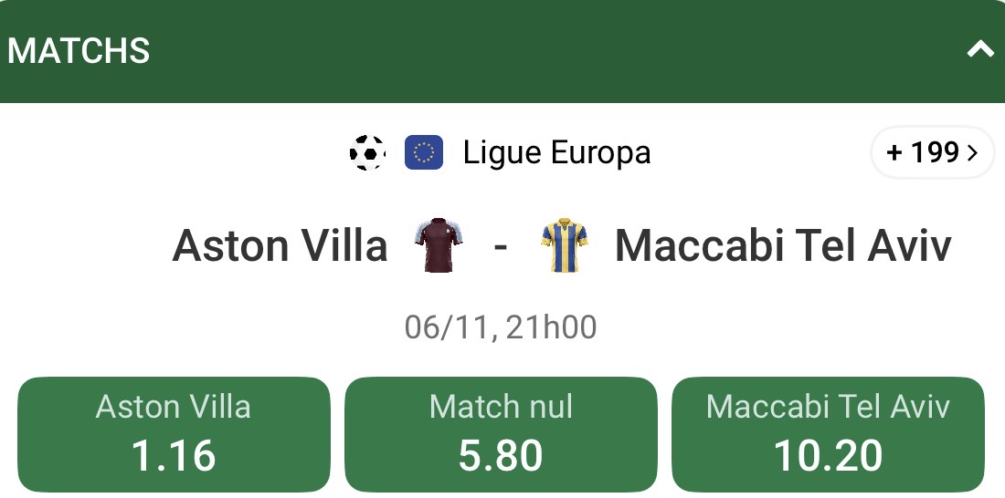 Pronostic Aston Villa – Maccabi Tel Aviv 06/11/2025