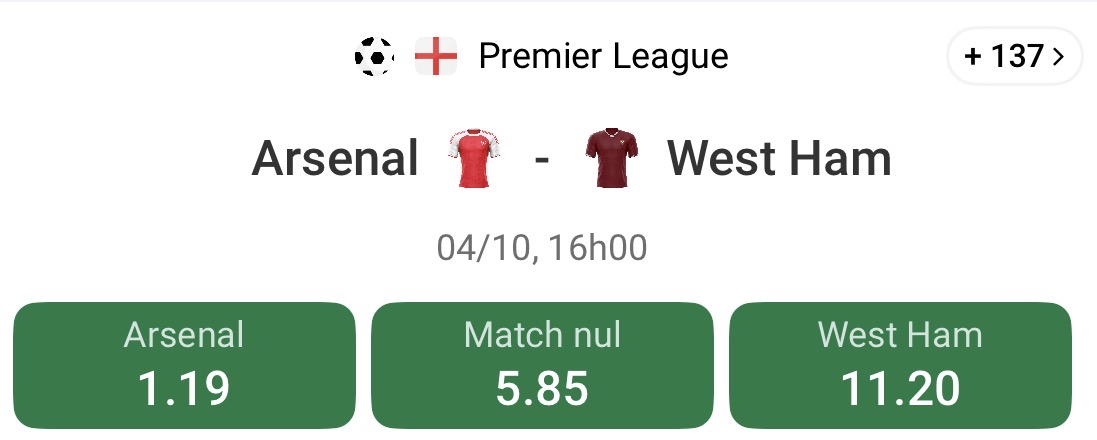 Pronostic Arsenal West Ham : Analyse, Statistiques et Conseils de Paris 