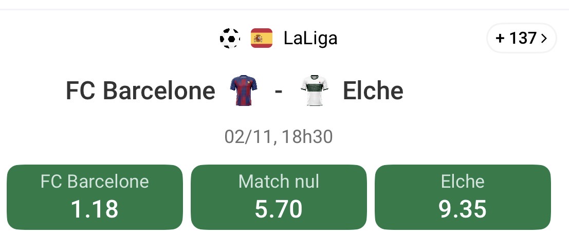 Pronostic FC Barcelone – Elche 02/11/2025