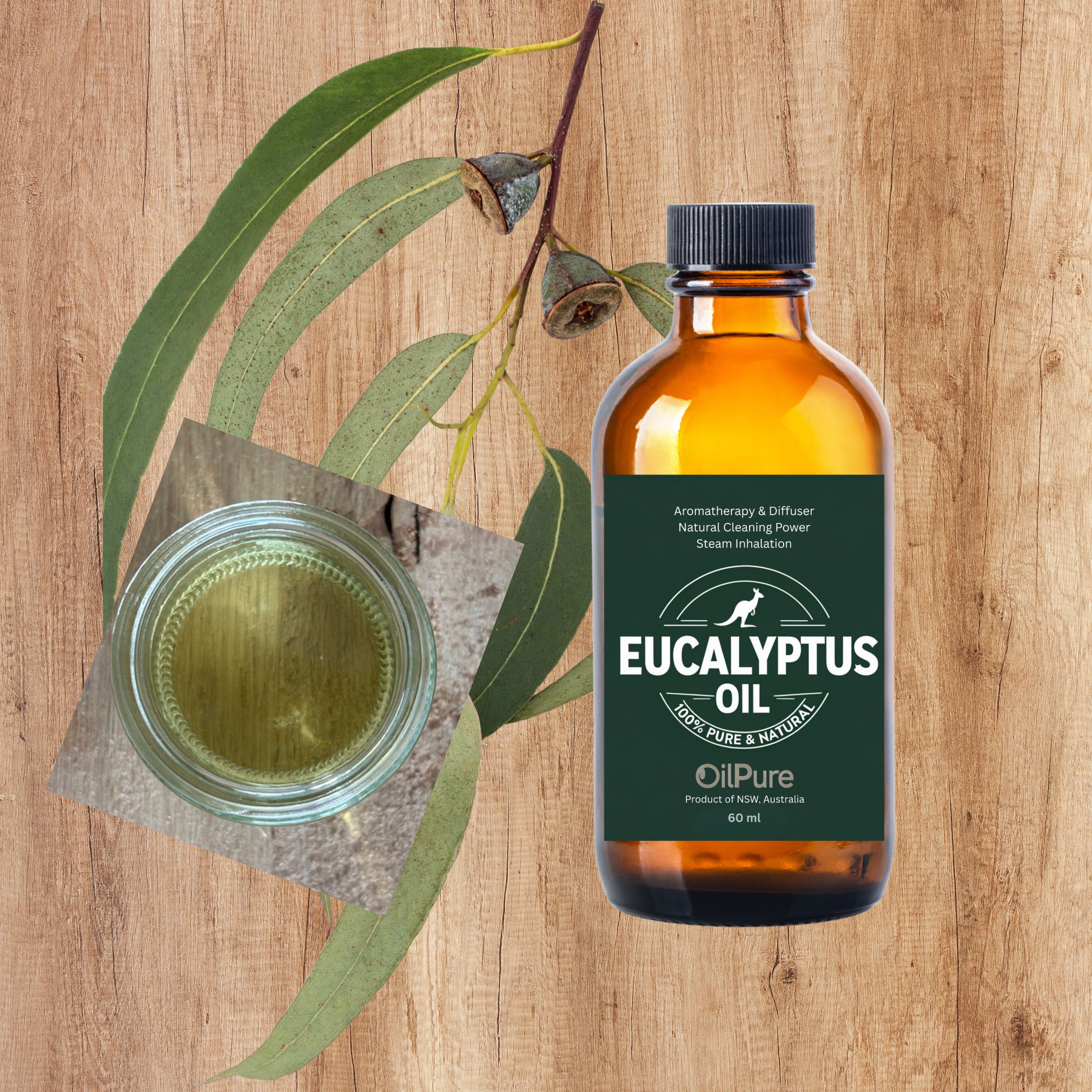 Pure Eucalyptus Oil 60ml – For Diffuser, Cleaning & Wellness - Natural Essential Oil from Country NSW