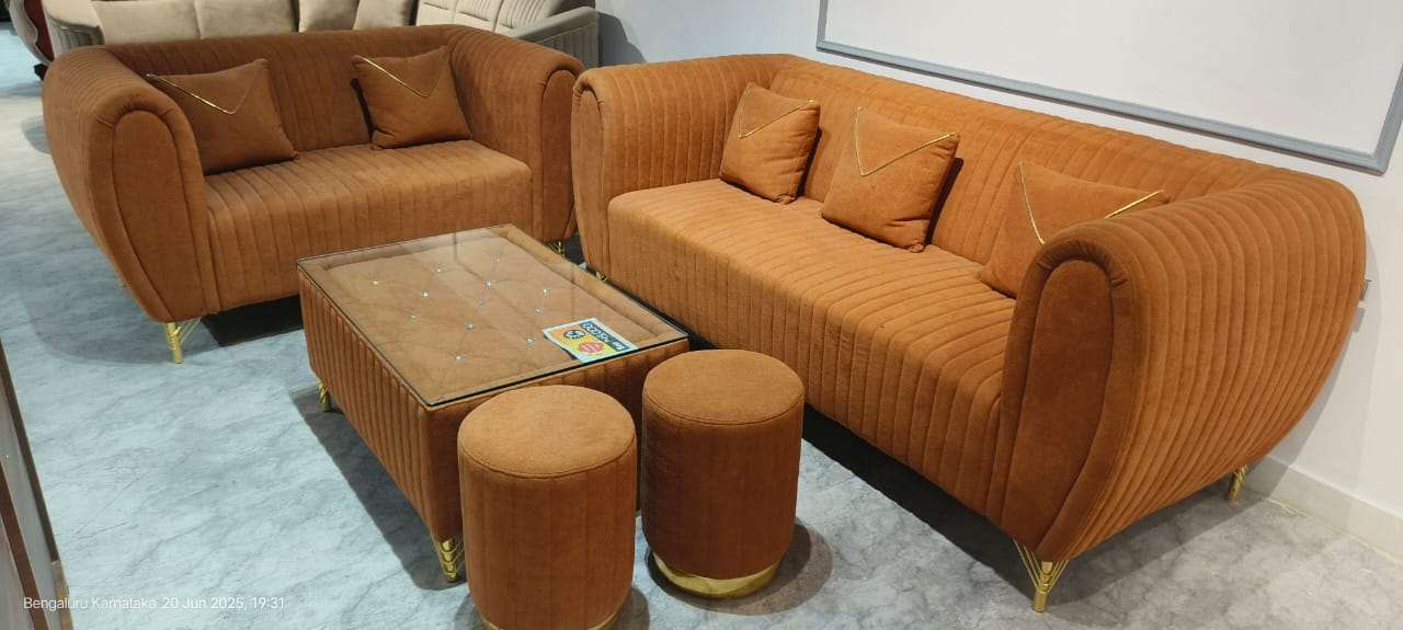 Tarragon rust-colored 3+2 sofa set with Ottoman & Center Table