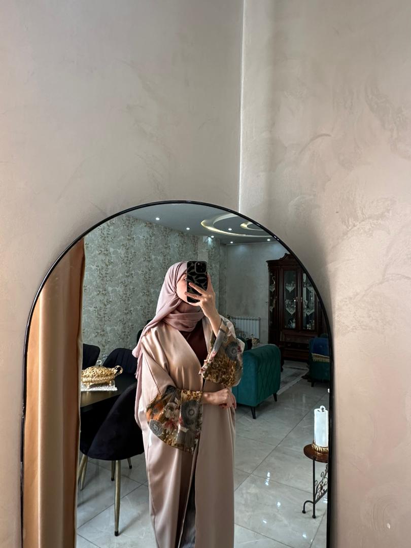 Abaya crochet beige et marron