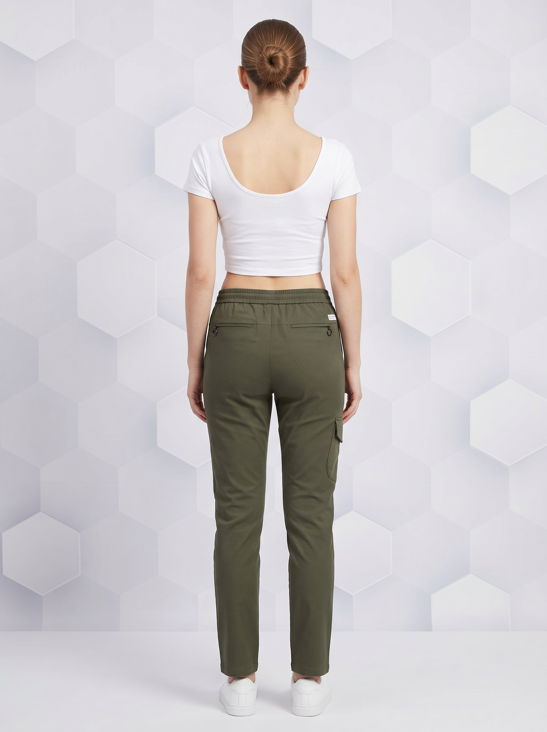 MASTER Women's Olive Slim Trouser | Gold Embroidery | Cargo Pocket | Drawstring Waist