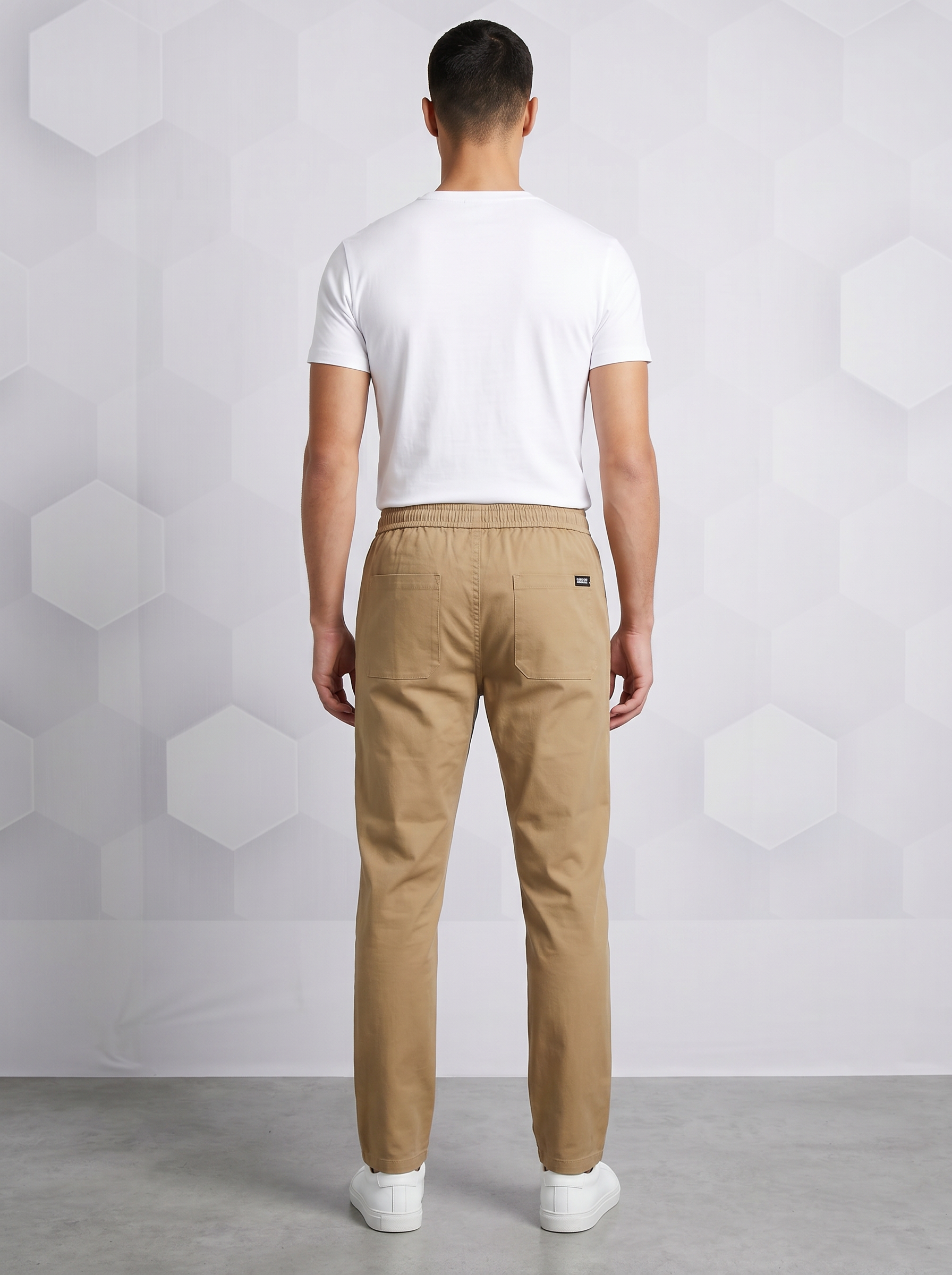 MMASTER Men's Camel Slim Fit Pleated Trouser with Drawstring Waist