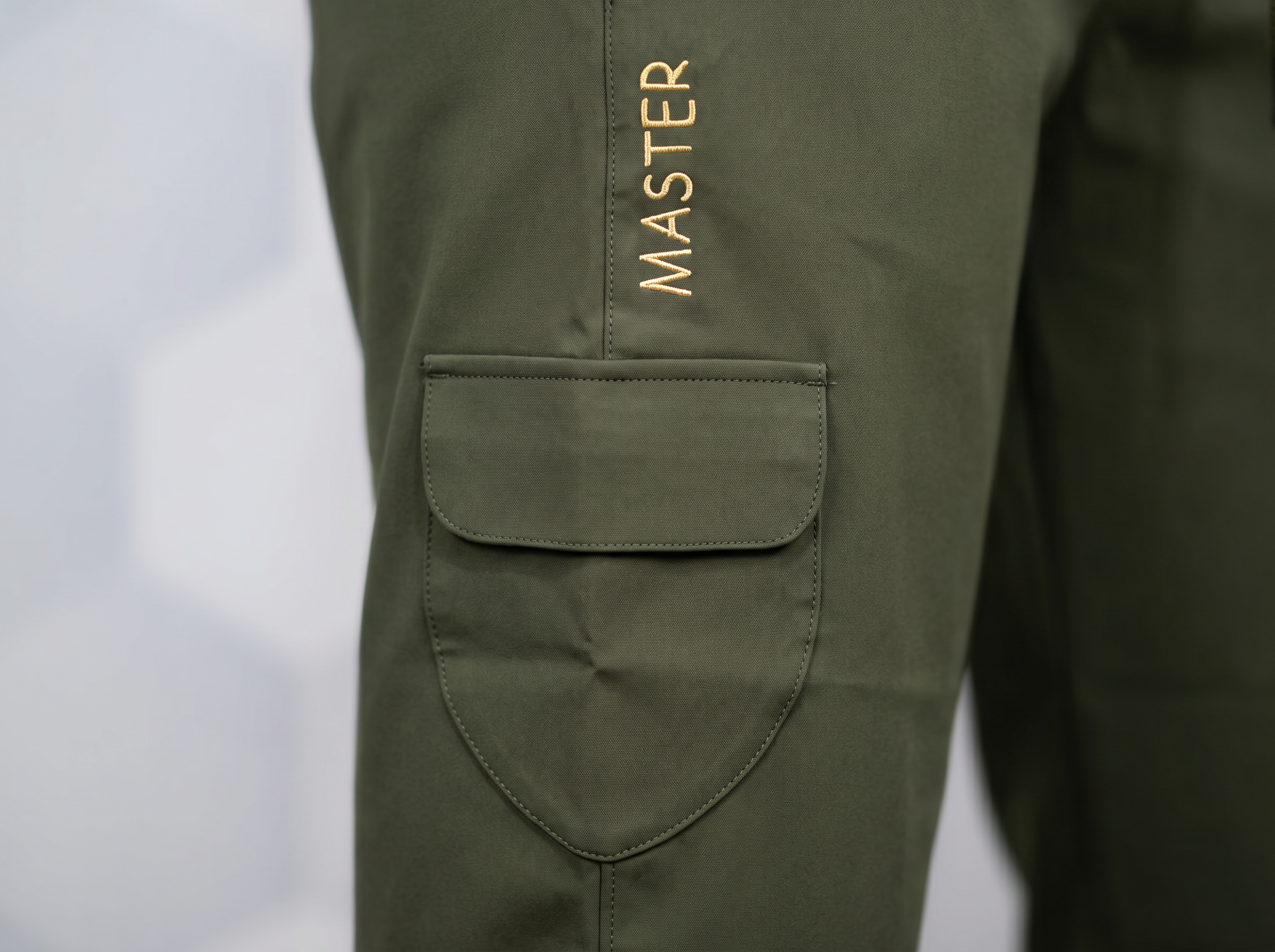MASTER Women's Olive Slim Trouser | Gold Embroidery | Cargo Pocket | Drawstring Waist