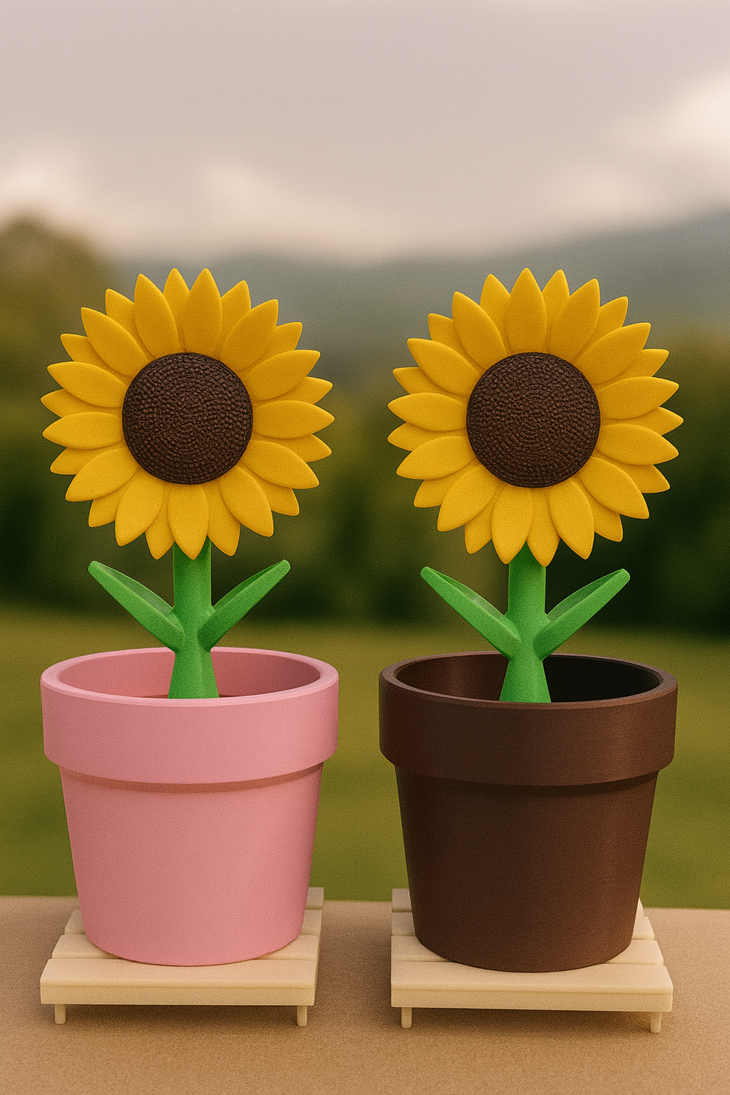 Macetas de girasoles decorativos