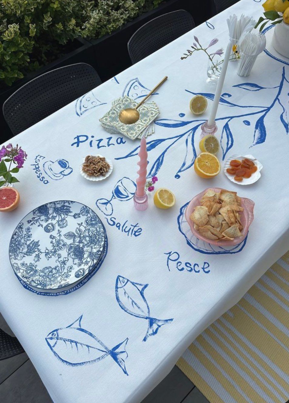 Hand drawn table linen