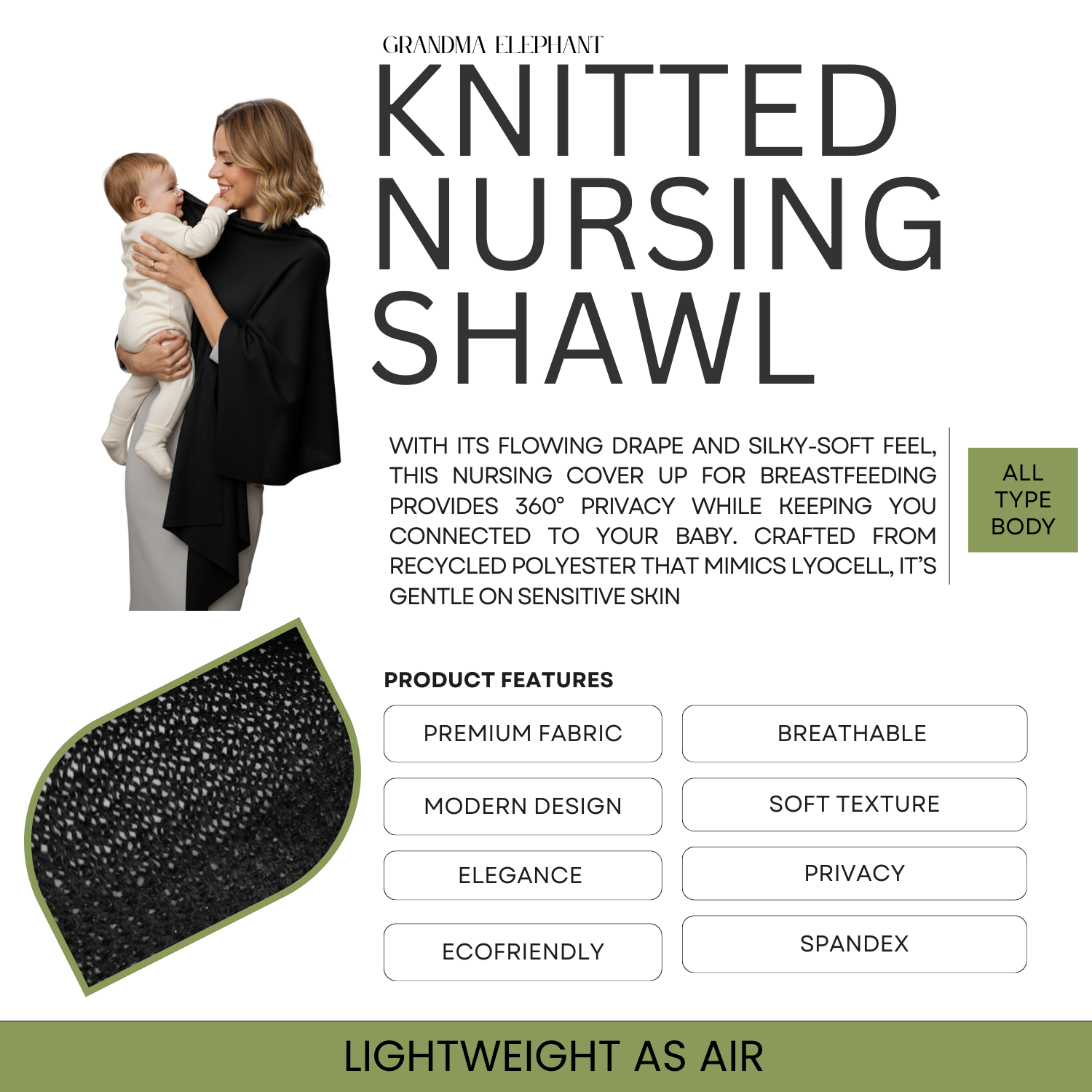 Black Shawl - Nursing Covers - Scarf