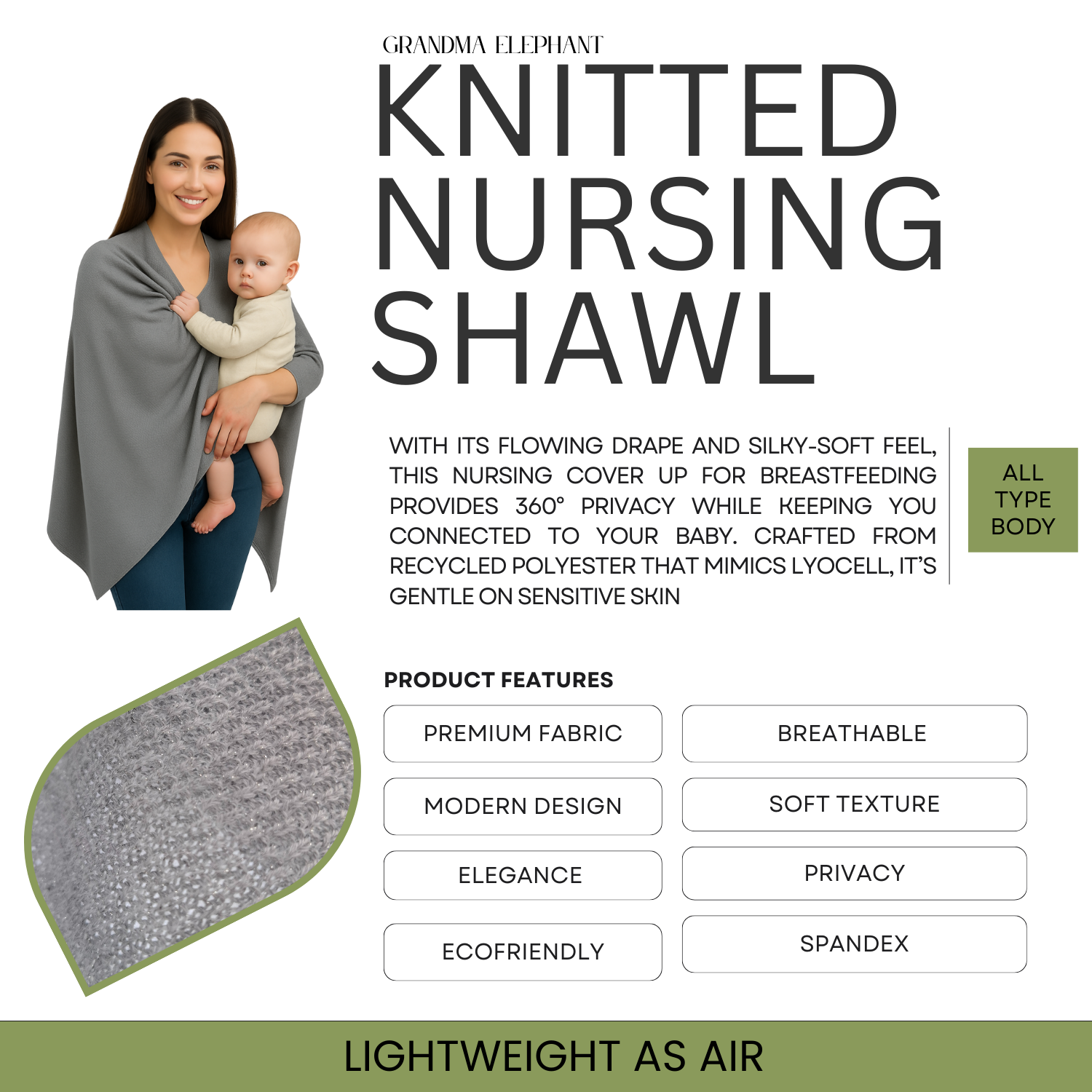 Gray Shawl - Nursing Covers - Scarf