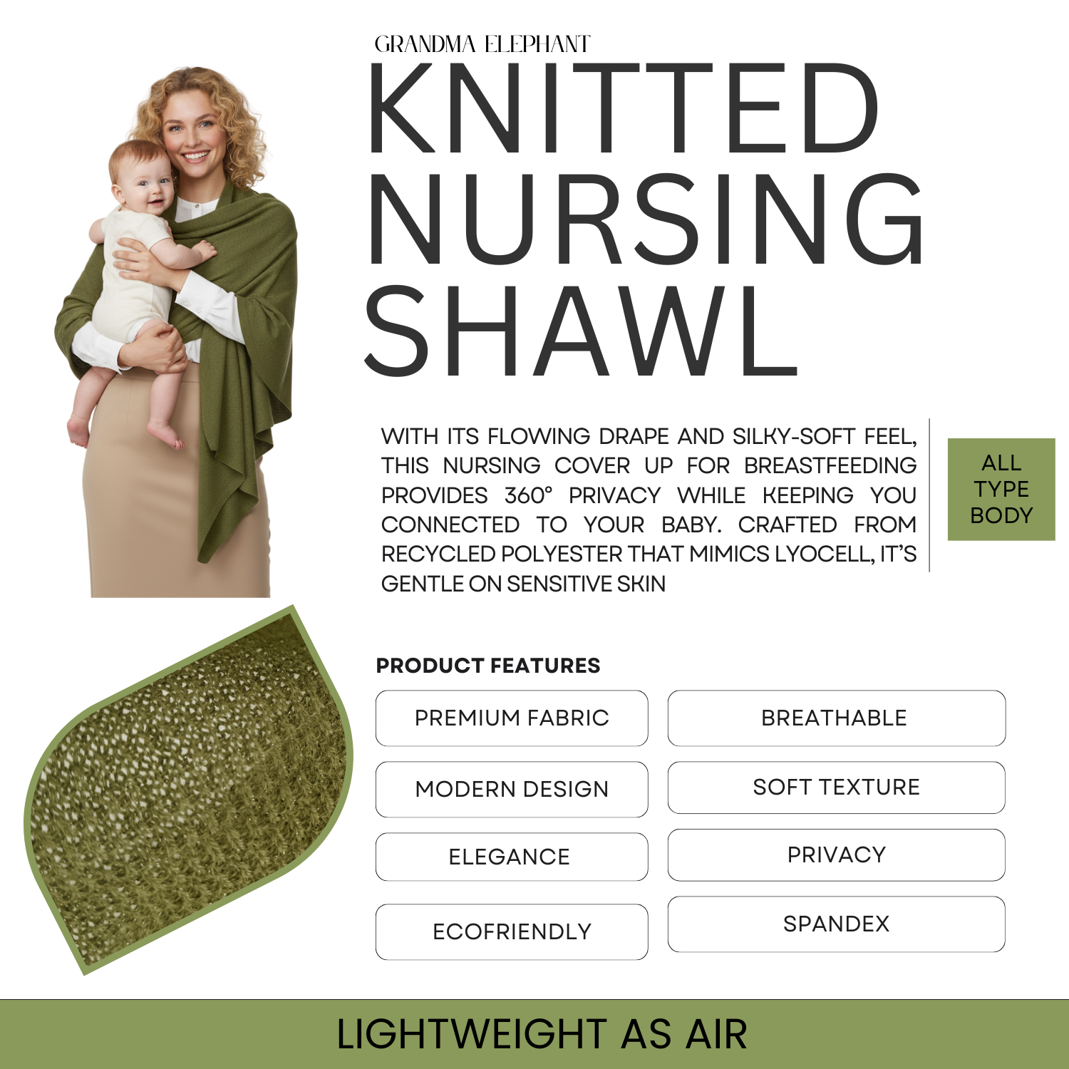 Green Shawl - Nursing Covers - Scarf