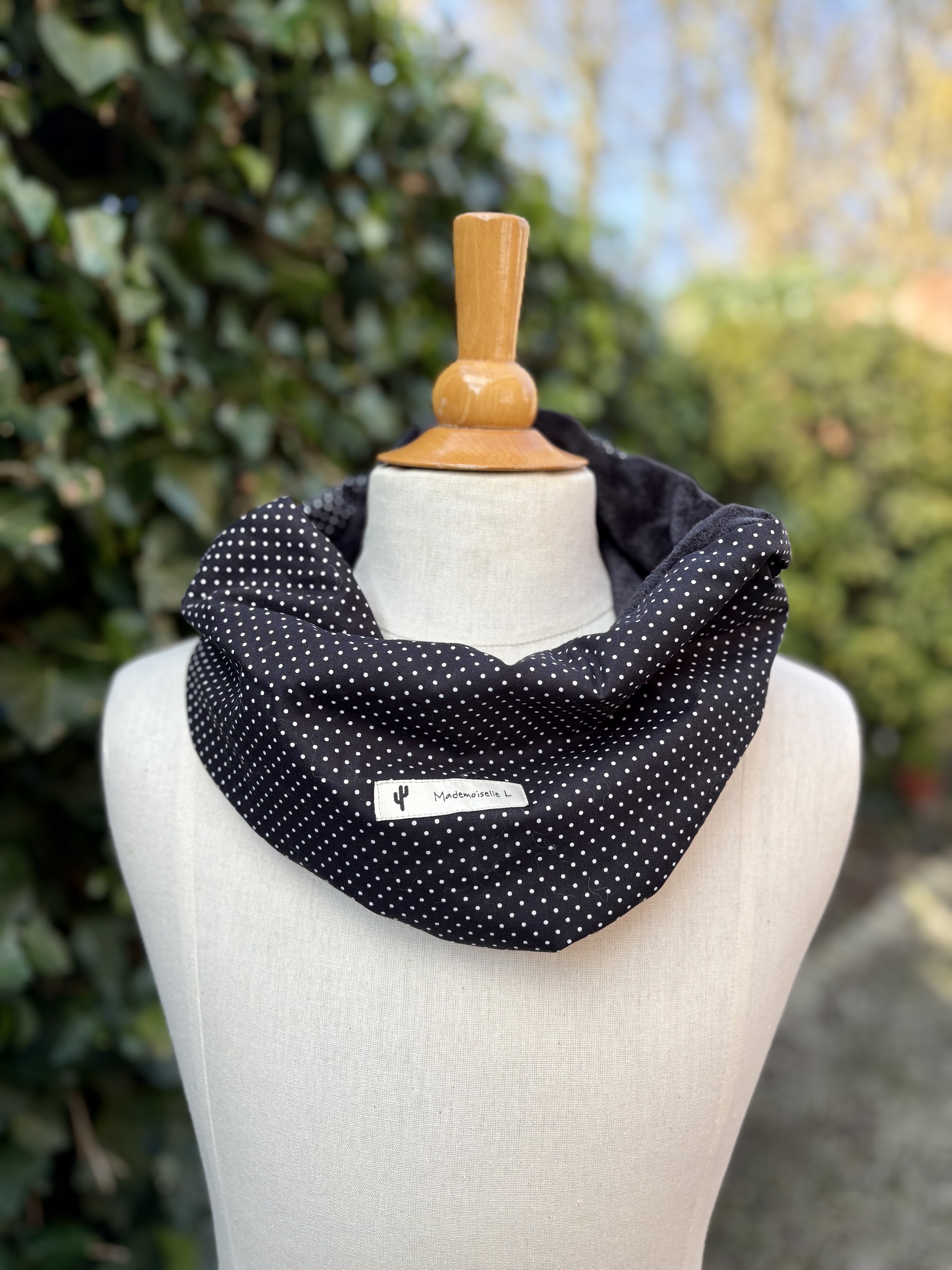 Snood hiver- NOIR + POIS BLANCS