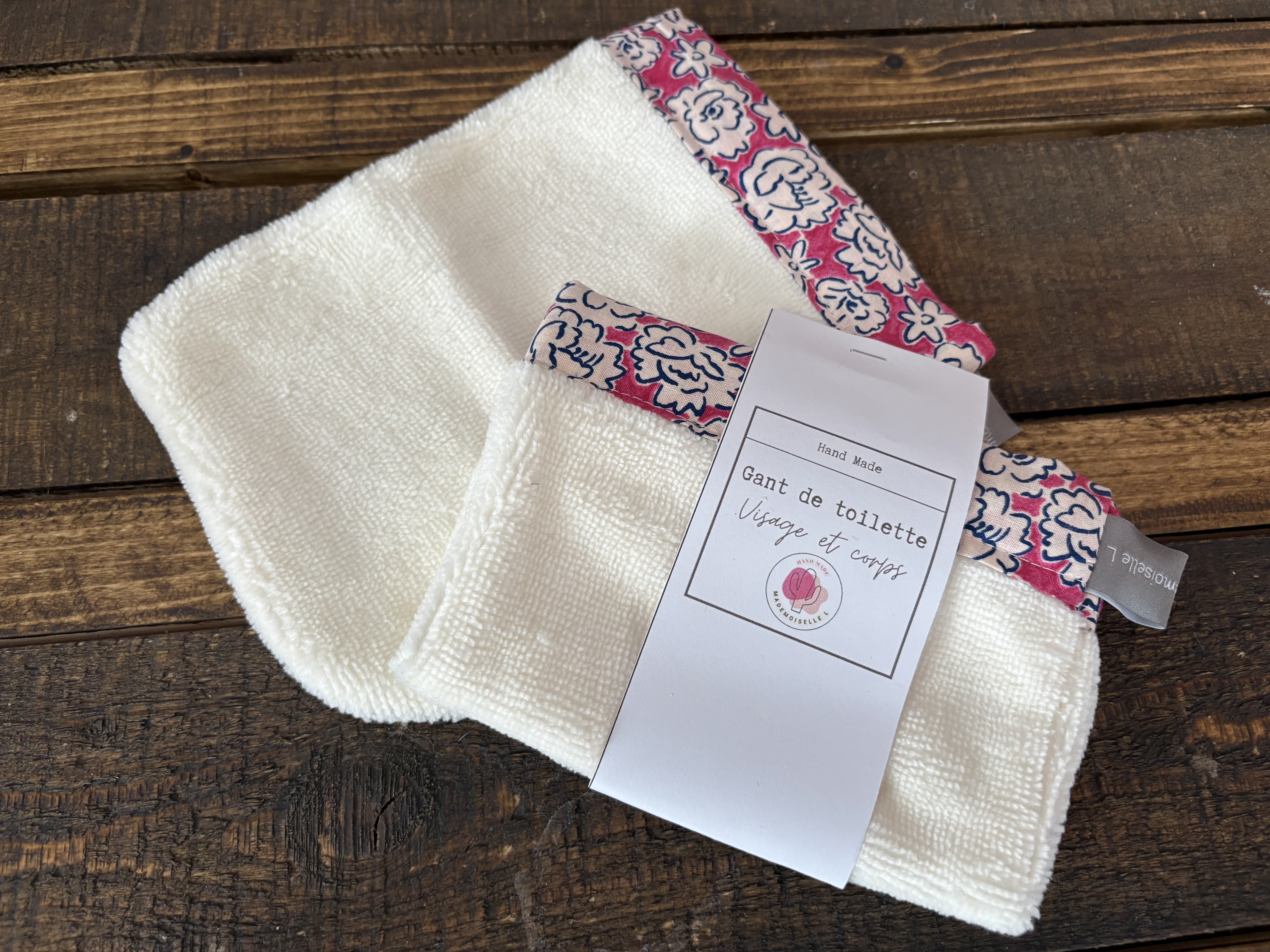 Gant visage et corps- ROSE + FLEURS BLANCHES