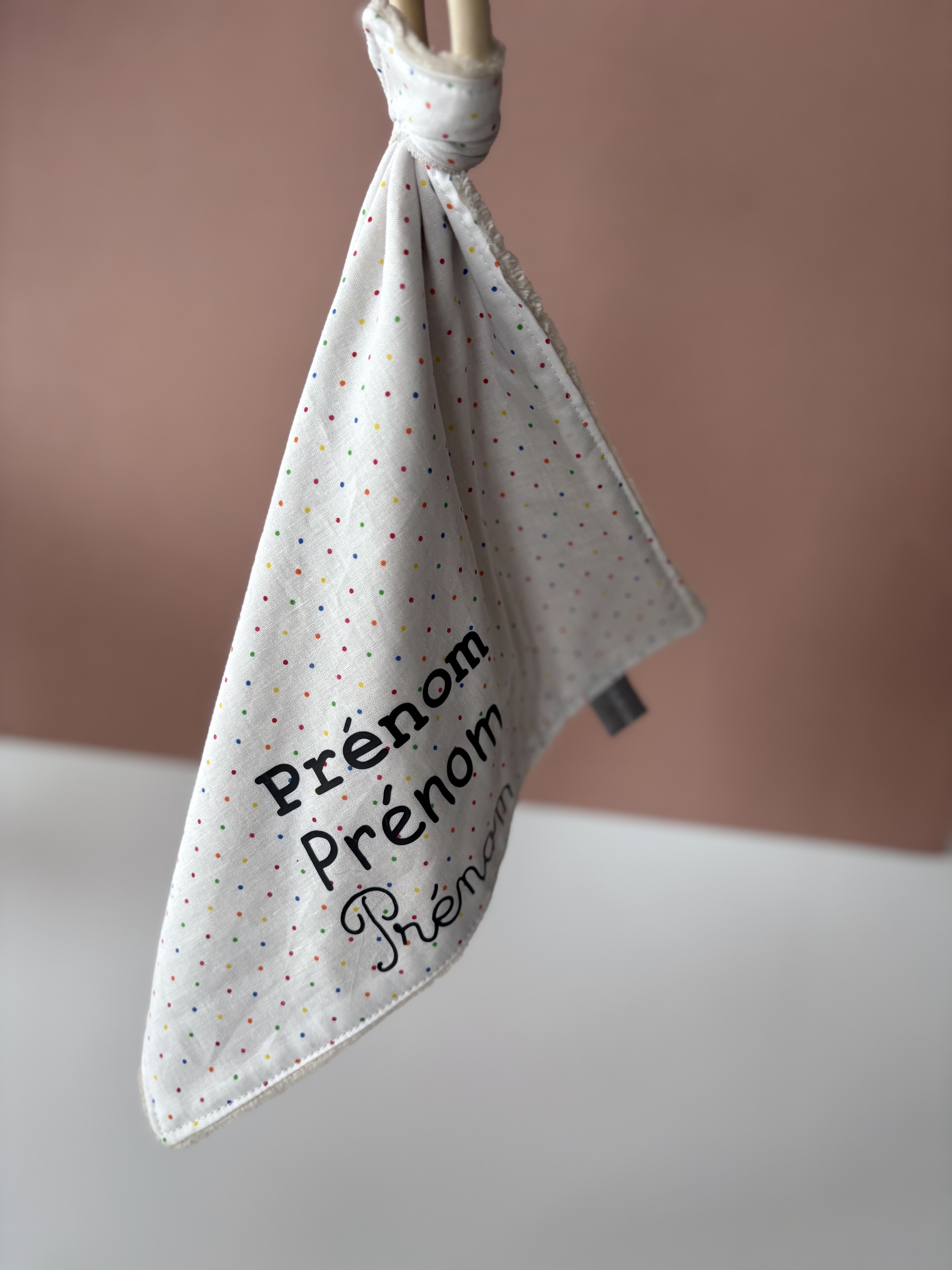 Doudou carré dentition- BLANC/ROSE+OISEAUX 