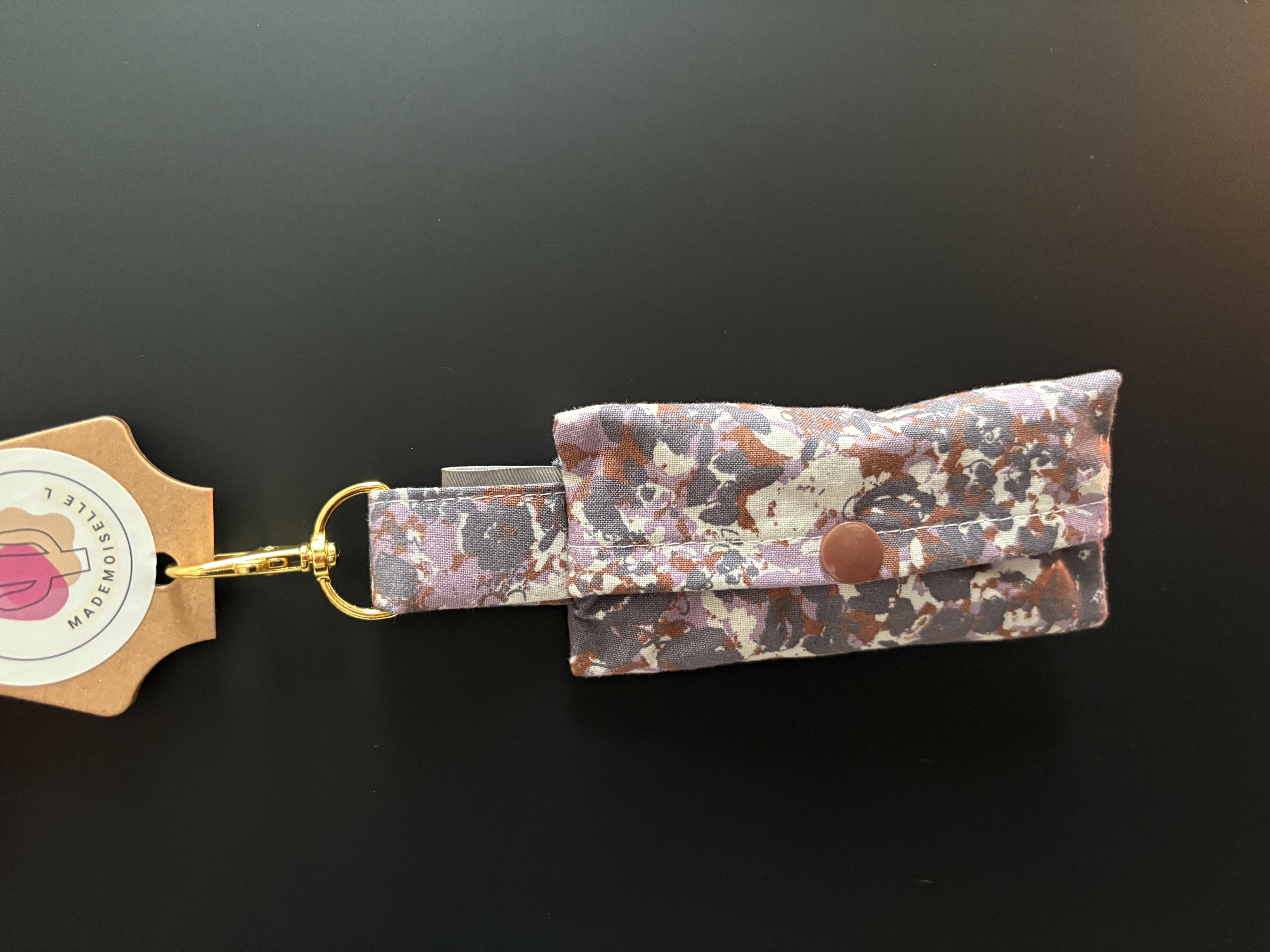 Pochette sac à crotte- MILITAIRE BLANC/MAUVE+FLEURS