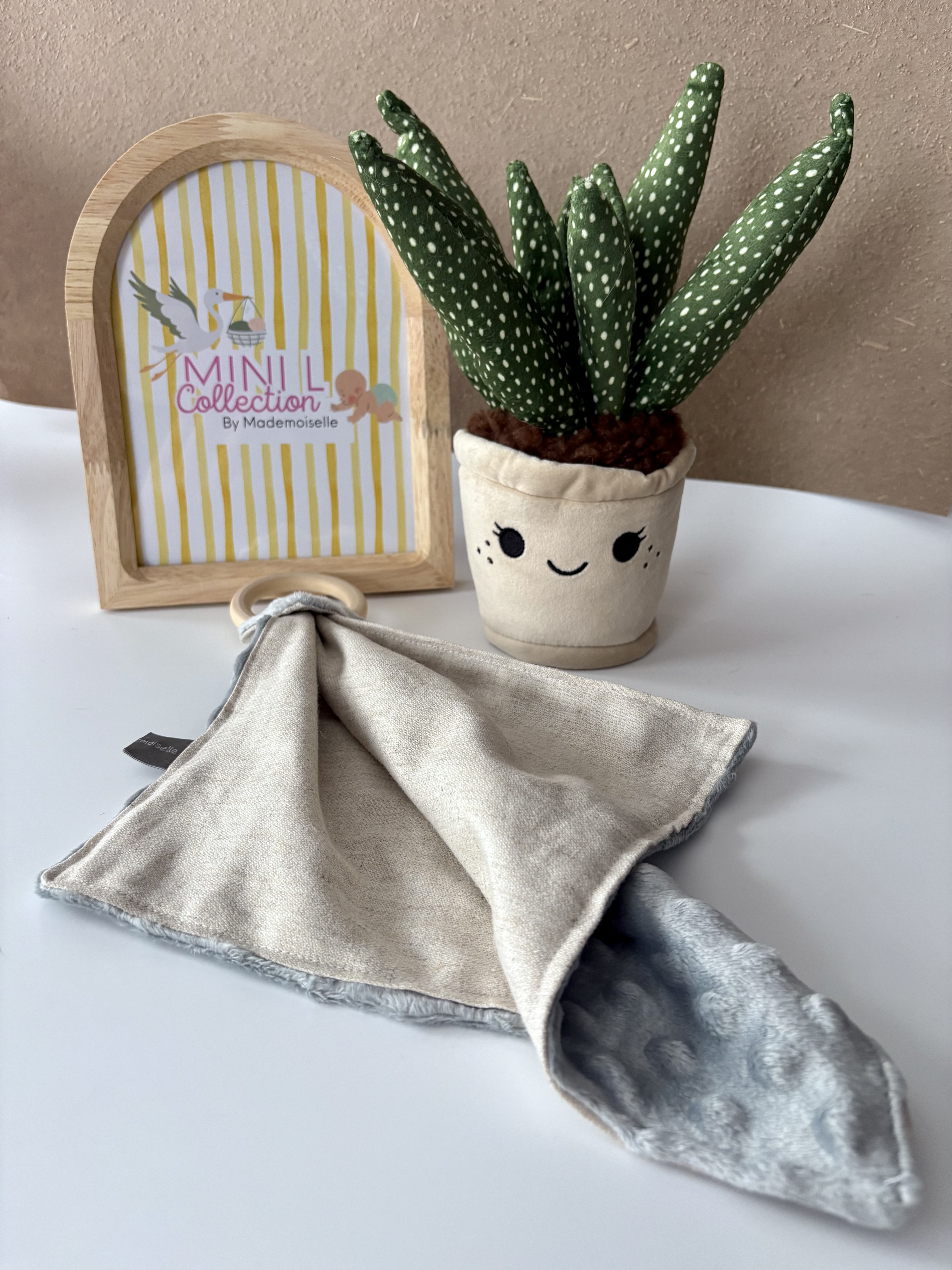 Doudou carré dentition- Lin/ gris