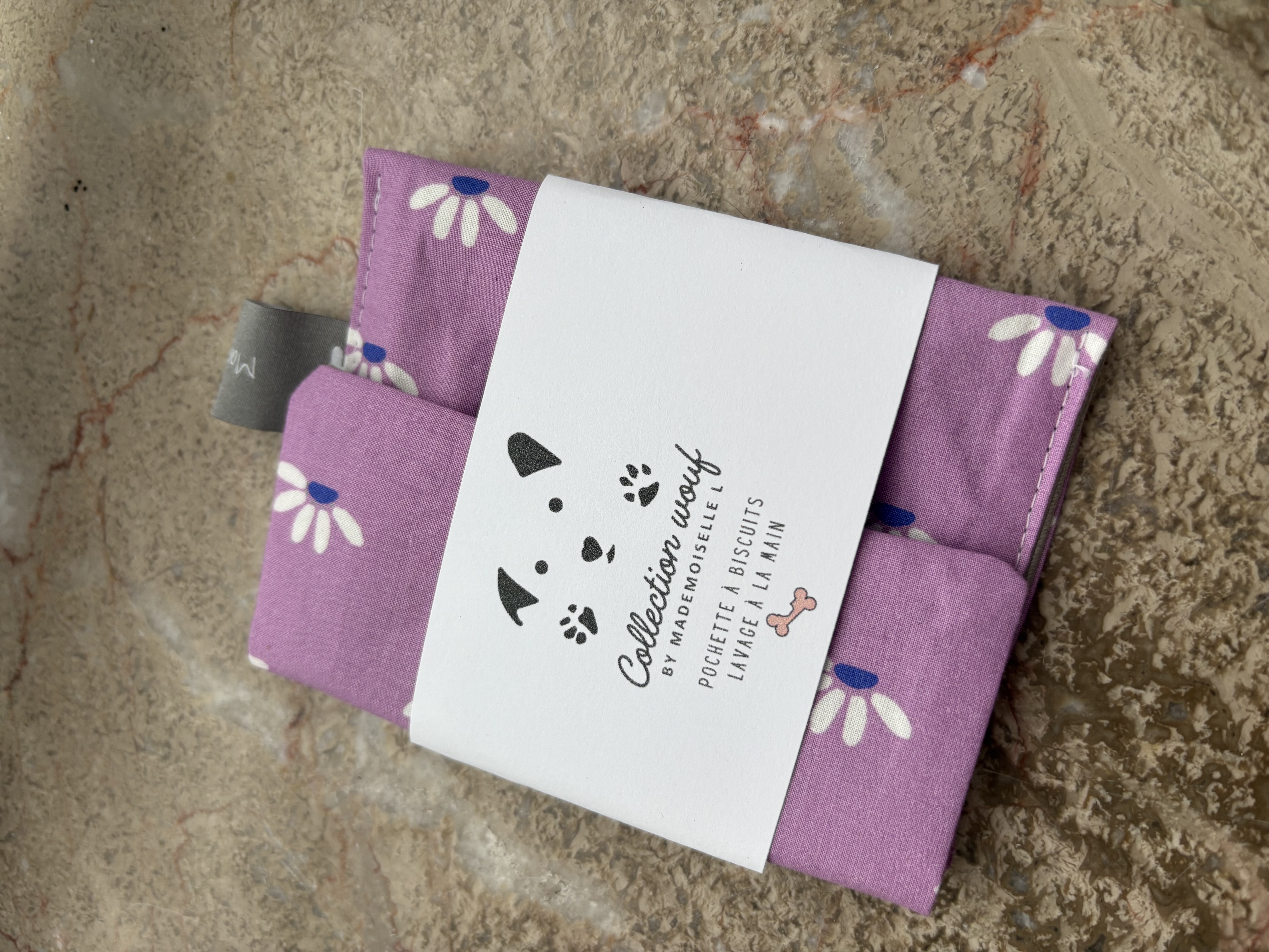 Pochette à biscuits- VIOLET+  FLEURS BLANCHES