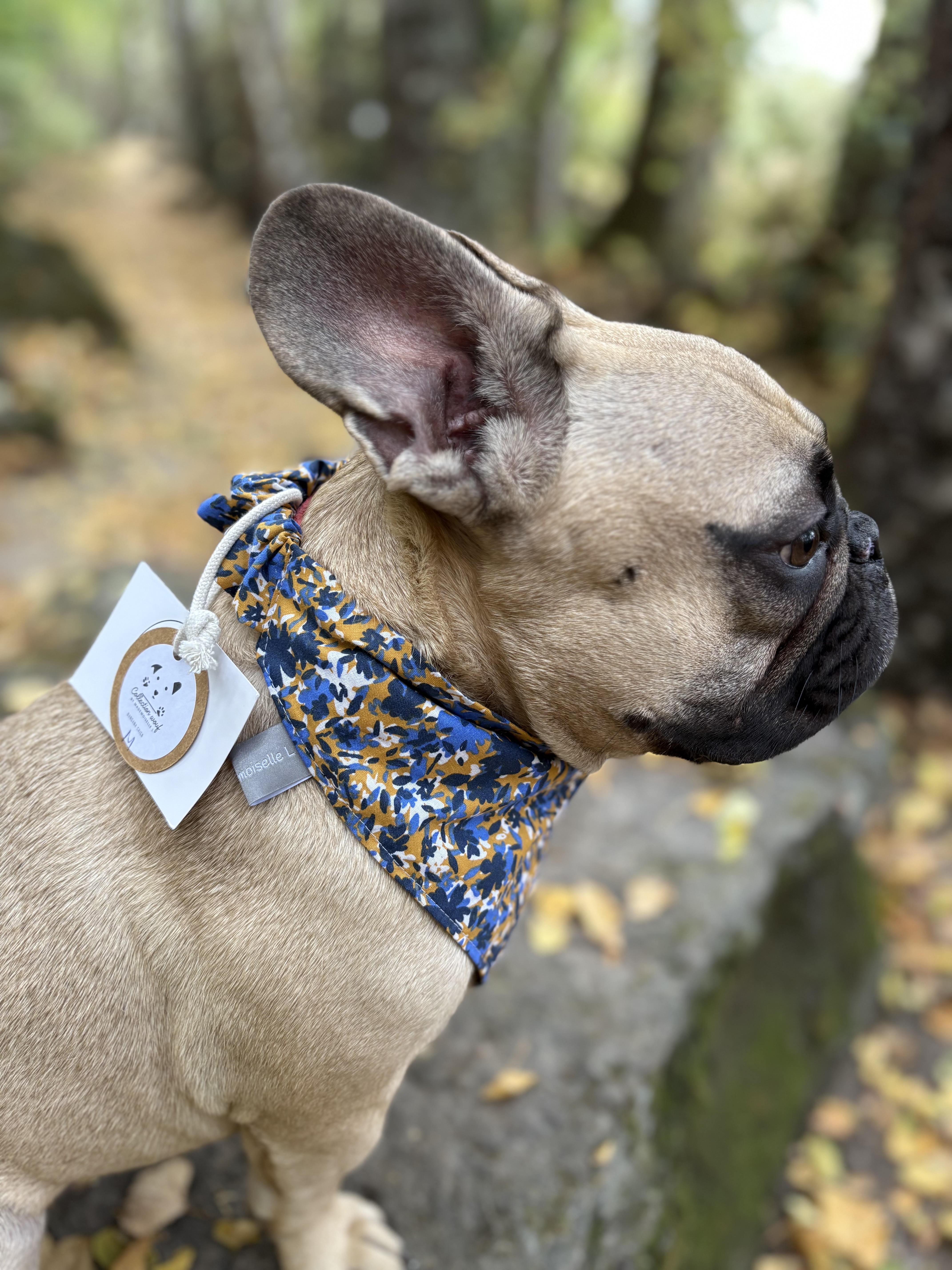 Bandana- BLEU/JAUNE +FLEURS