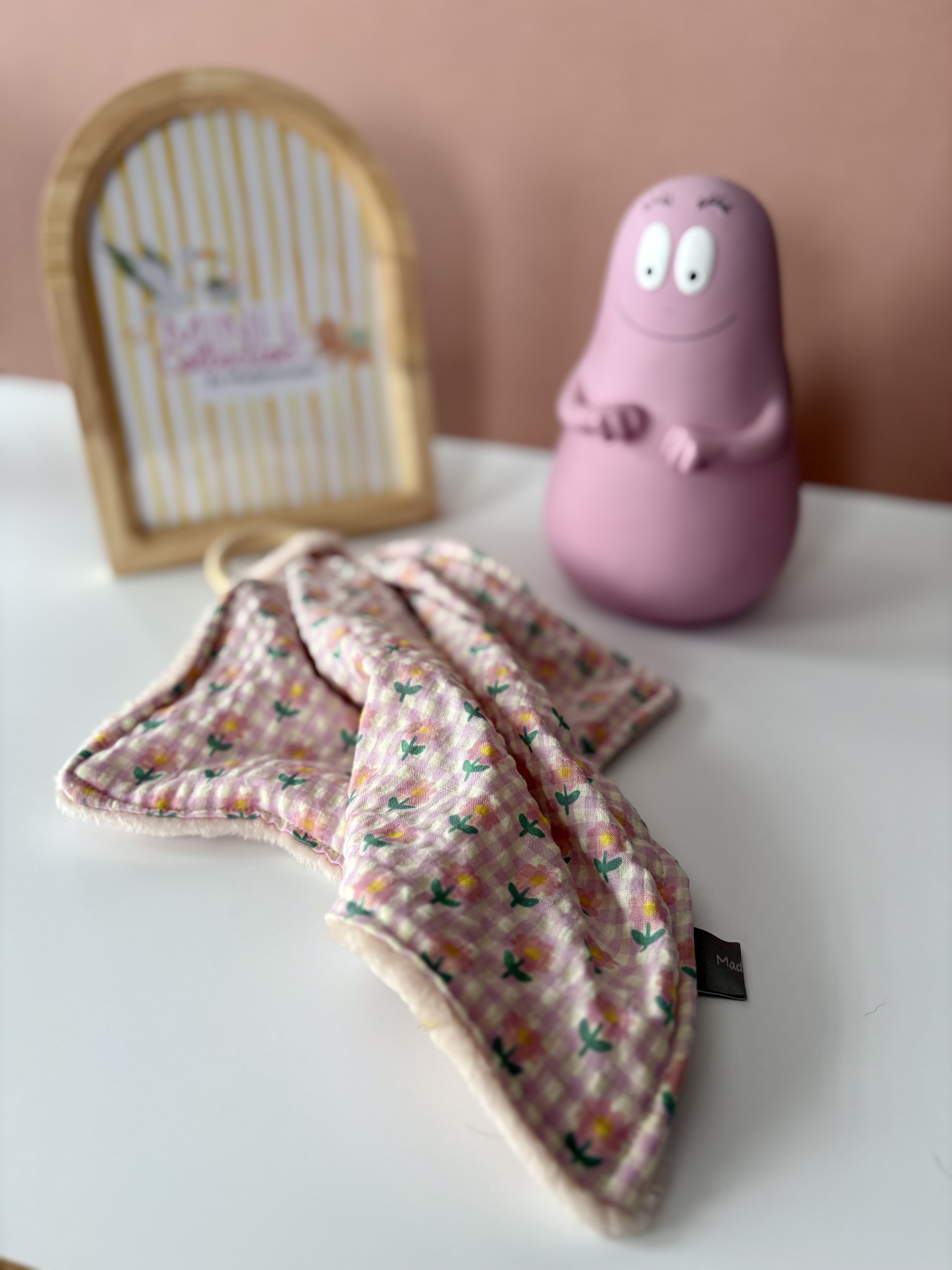 Doudou carré dentition- VICHY ROSE +FLEURS