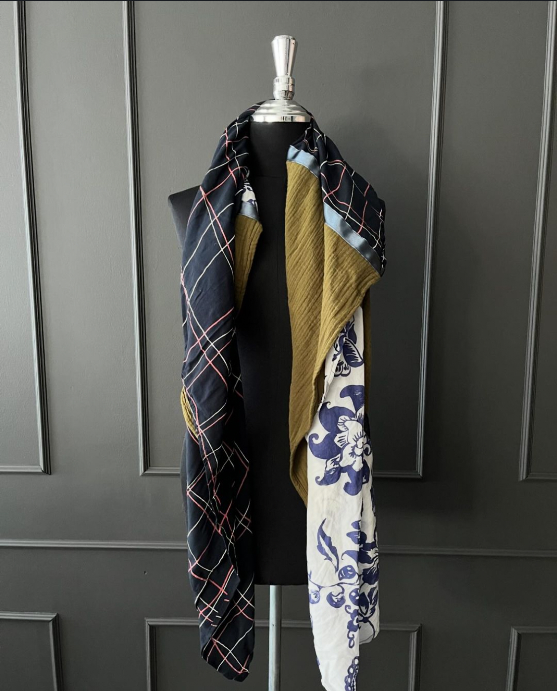 Foulard- BLEU- KAKI+ FLEURS