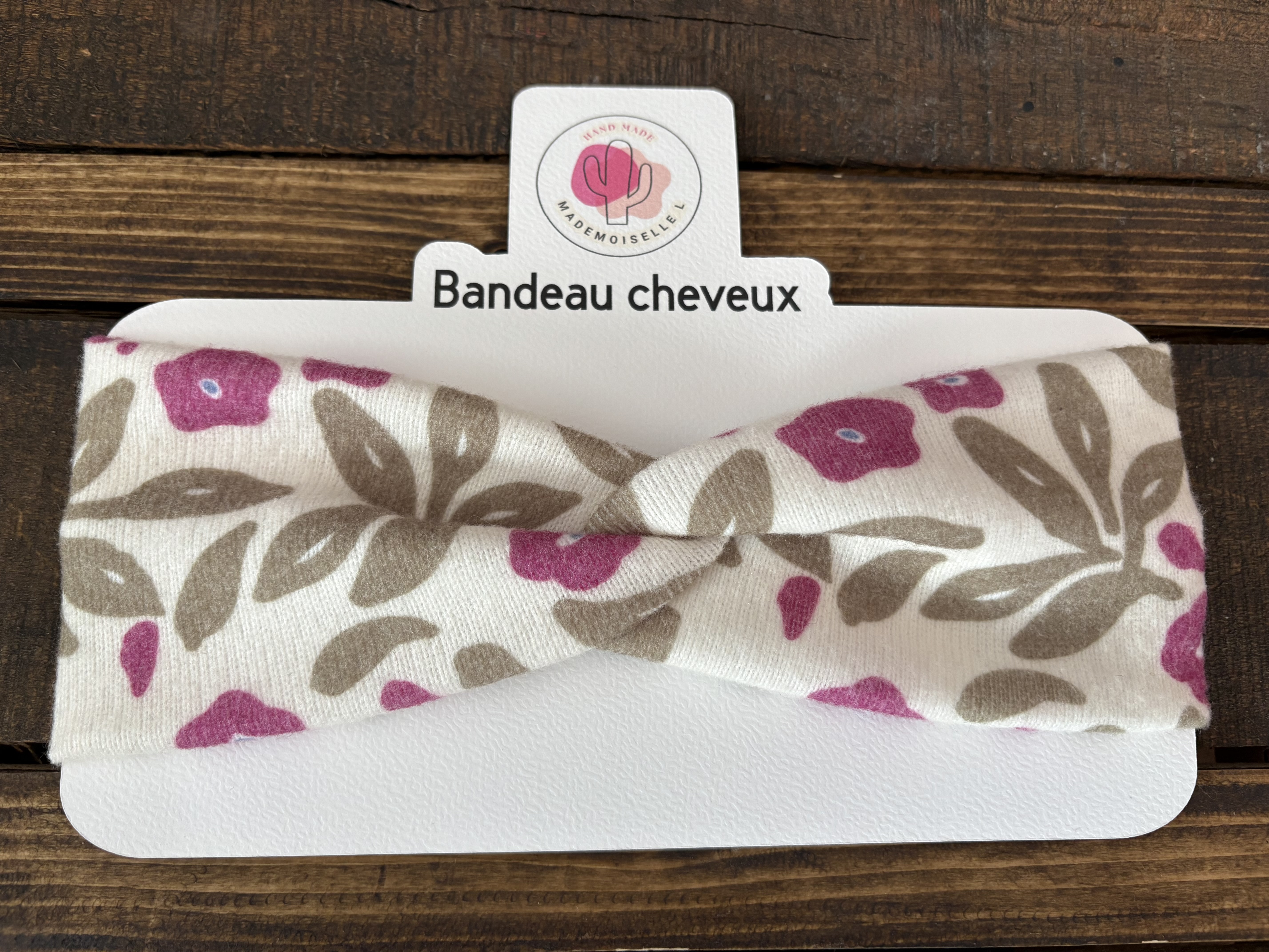 Bandeau cheveux- FLEURS VERTES/ROSES