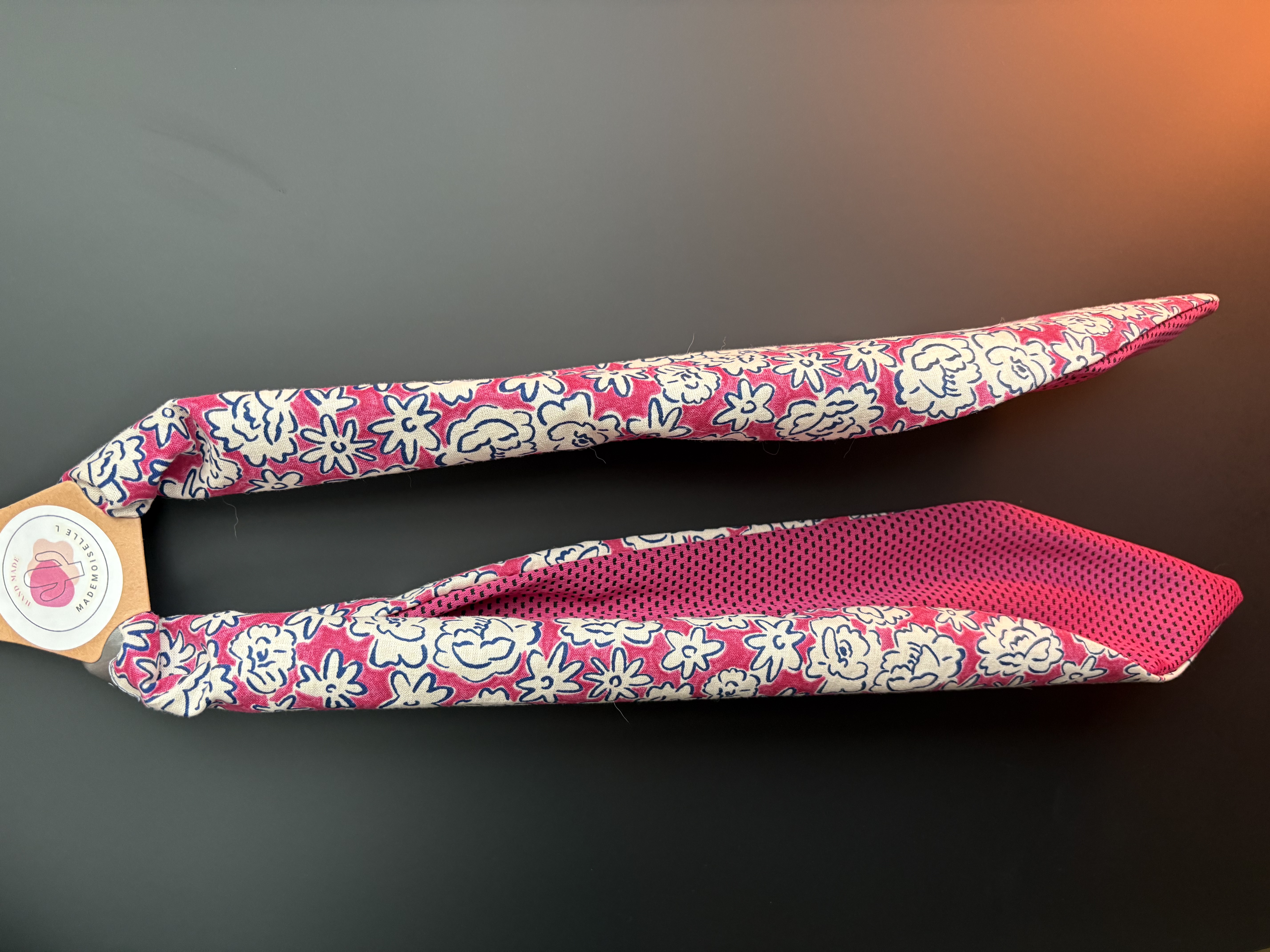 Foulard fraicheur 2 en 1- ROSE+ FLEURS BLANCHES