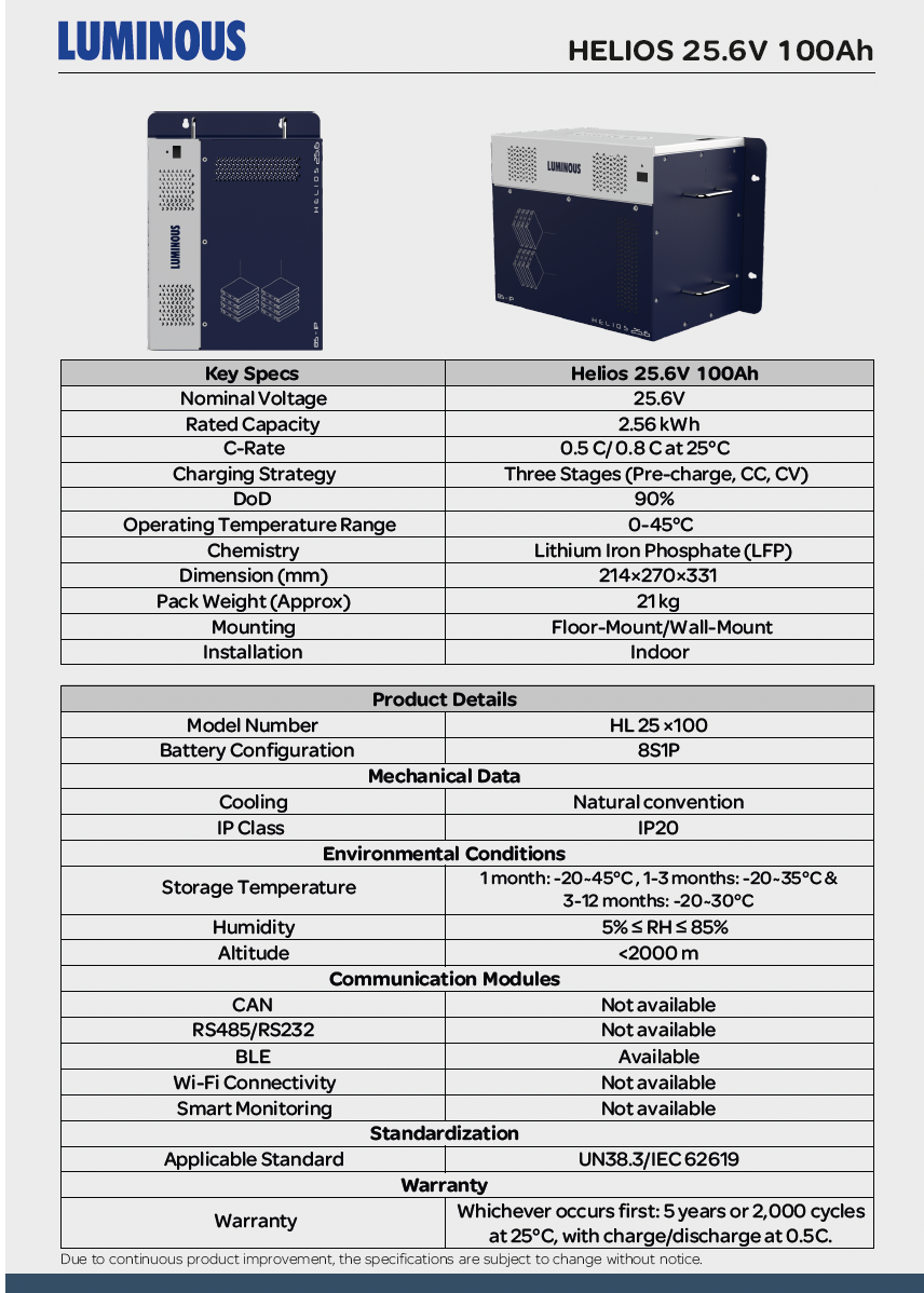 LUMINOUS HELIOS 25.6V 100Ah Battery