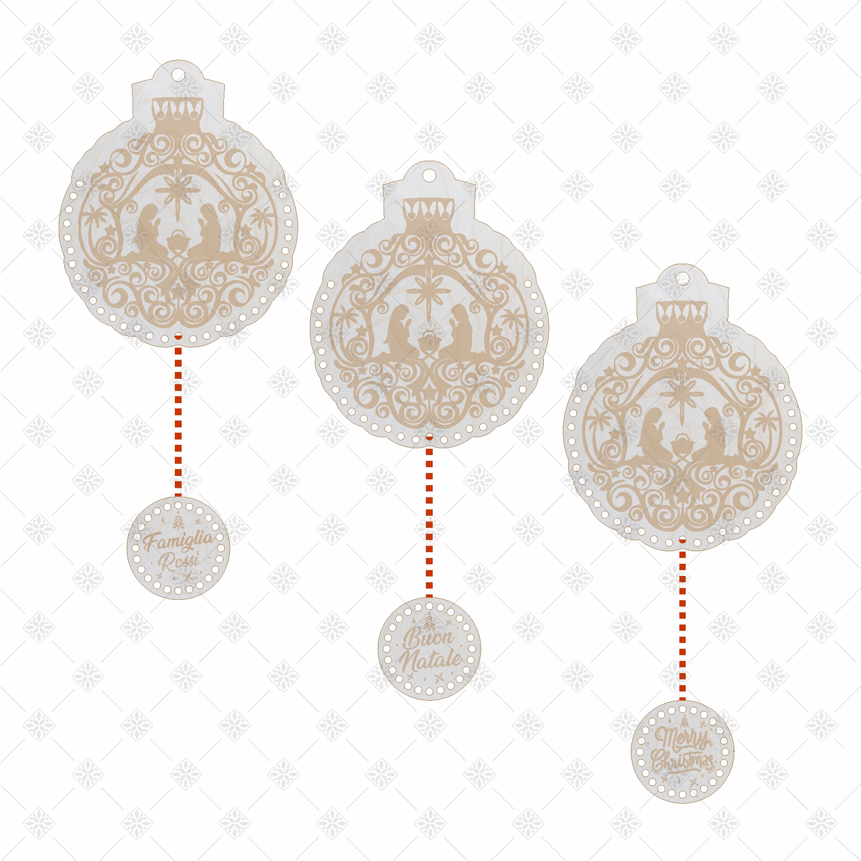 Base in Legno Palla Natalizia con "Sacra Famiglia" con Pallina Pendente