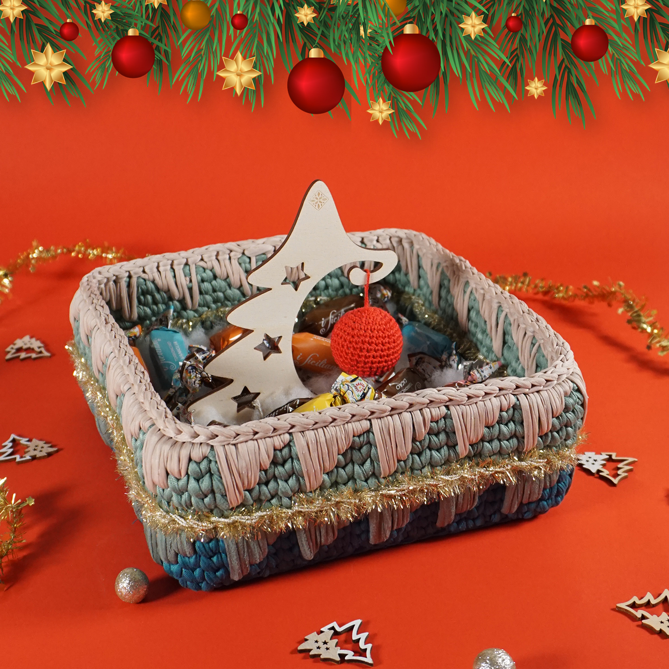 Base in Legno  Quadrata con Albero ad Incastro per Cesto