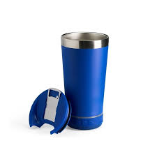 Copo térmico azul com caixa de som imbutida