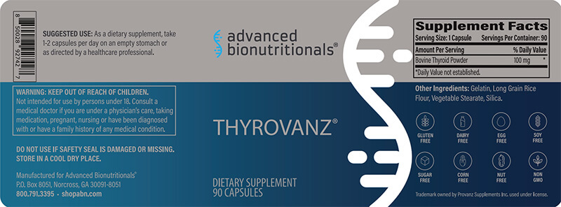 Thyrovanz - Advanced BioNutritionals dietary supplement for thyroid health