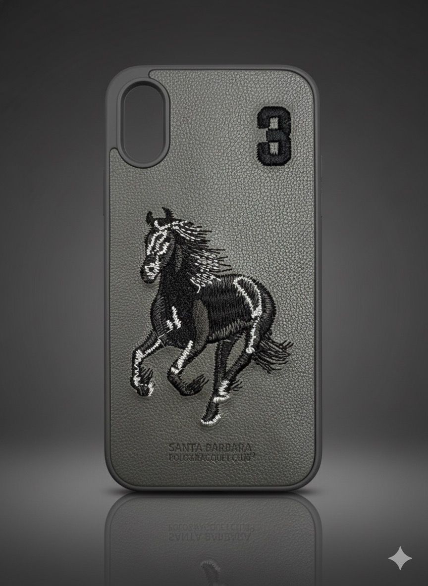 Luxury Black Leather Horse Phone Case