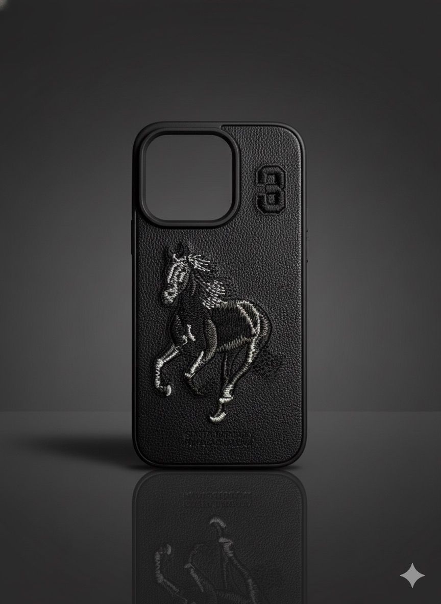 Leather Horse Embroidered Phone Case