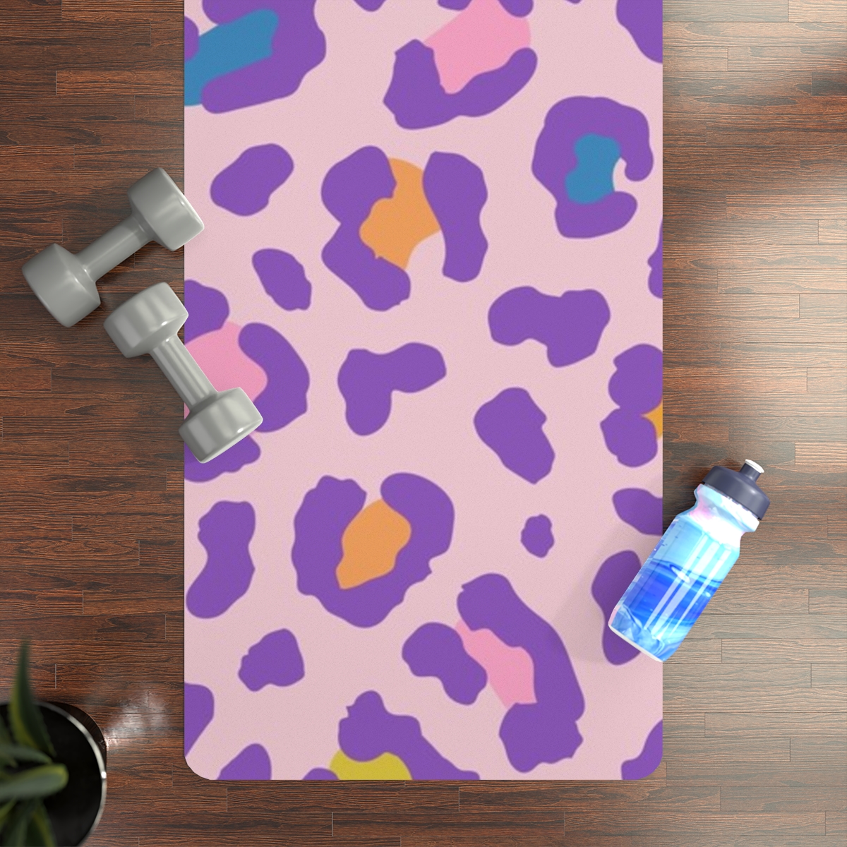 Leopar Pembe Desenli Kaymaz Yoga Matı