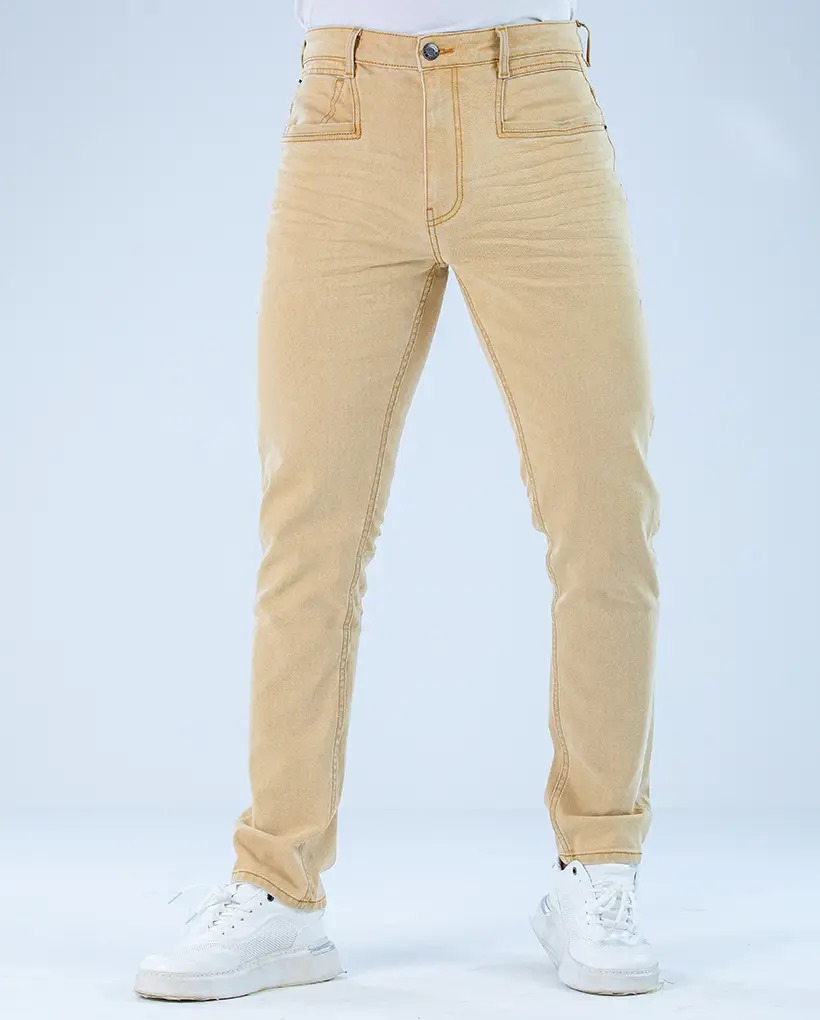Men's Beige Slim-Fit Jeans