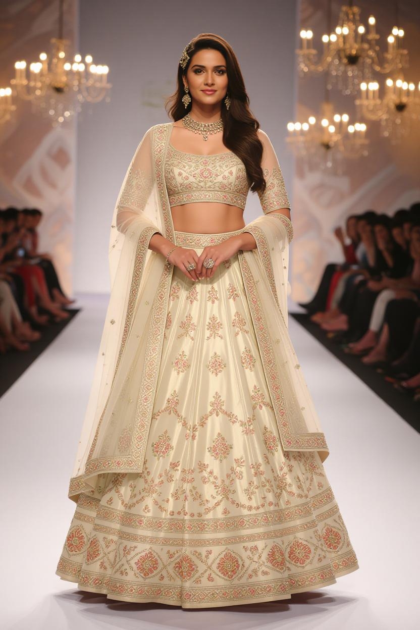 Embroidered Cream Lehenga Set