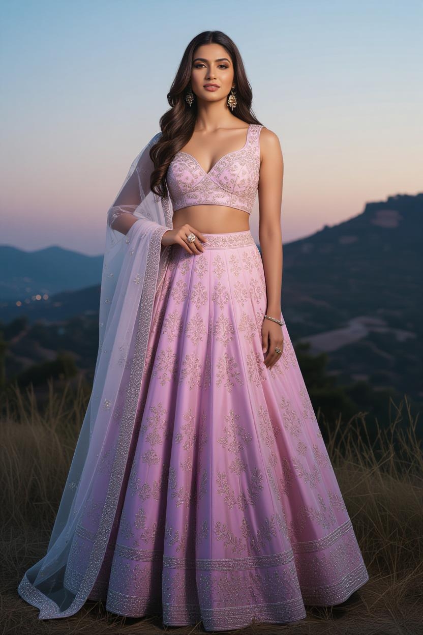 Lavender Embroidered Lehenga Set