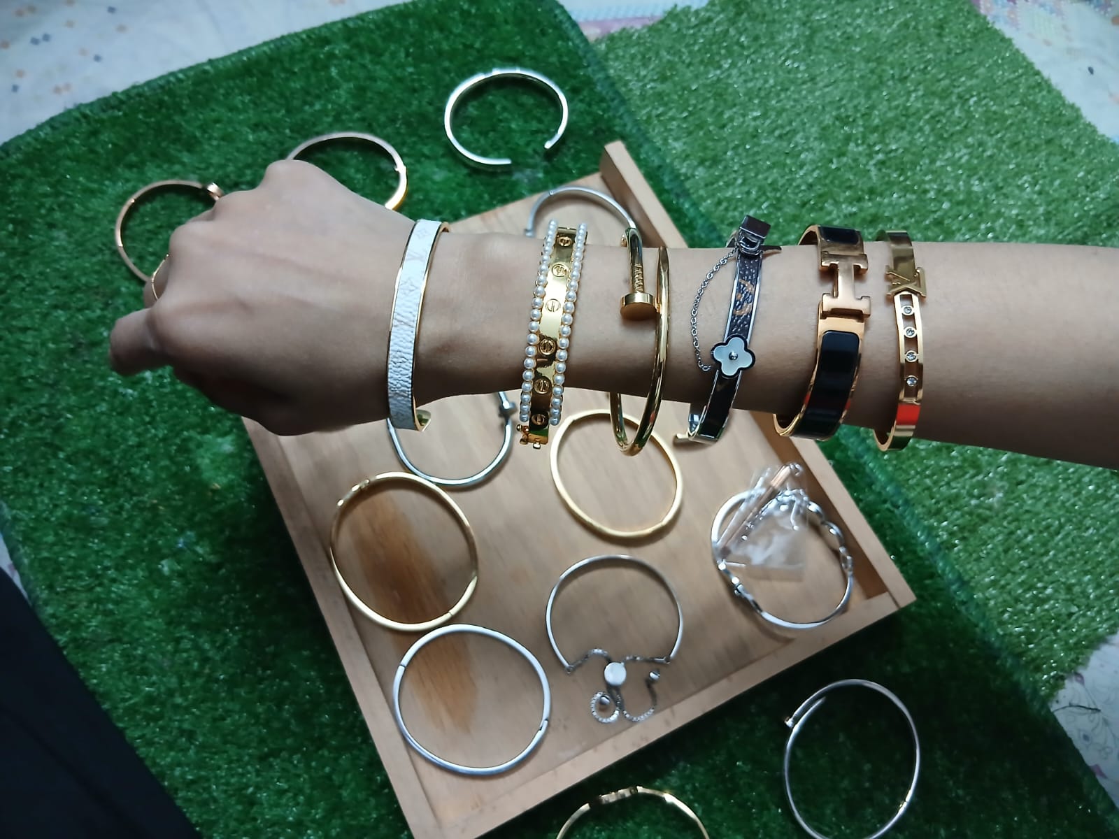 Mixed Metal Bangle Bracelets Set