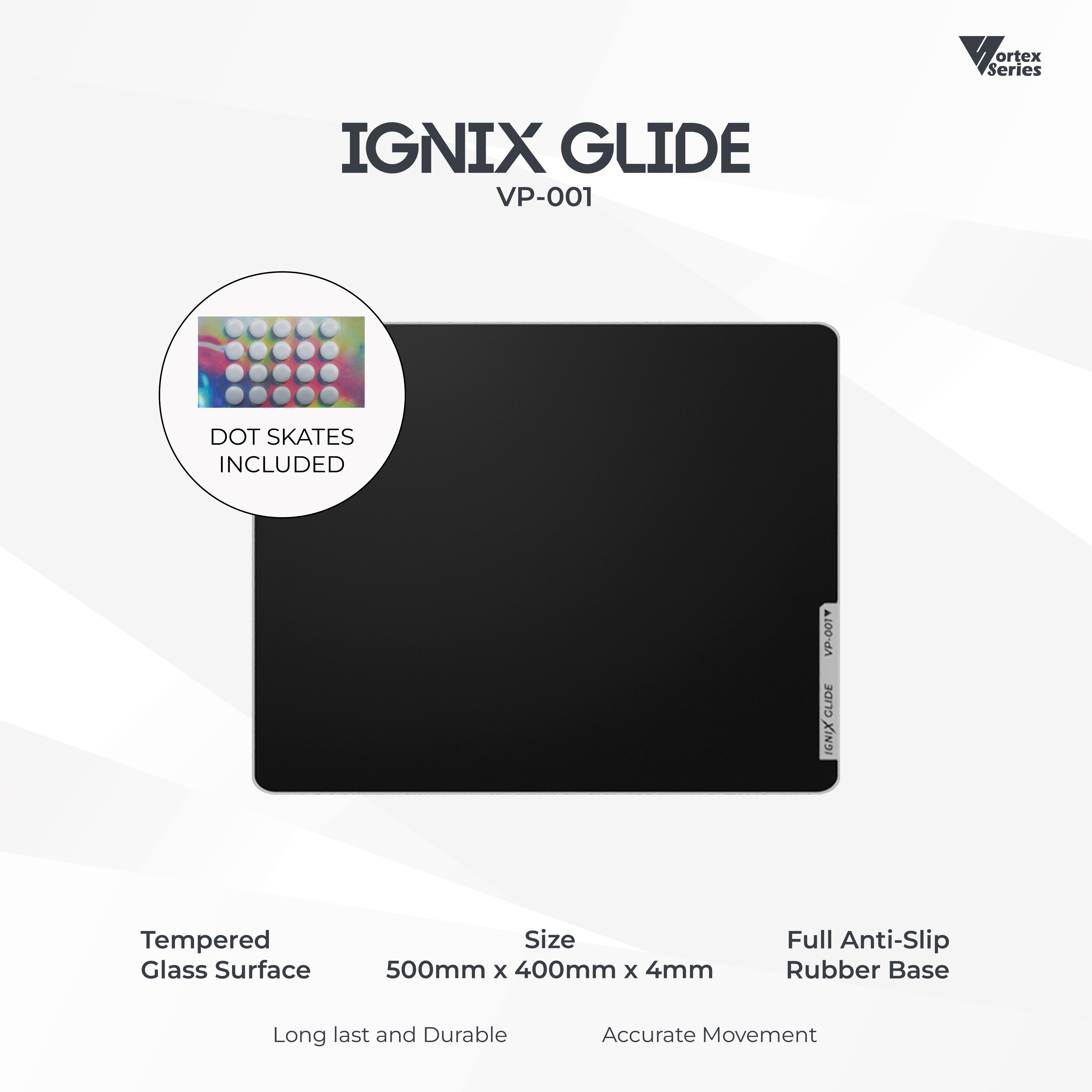 VortexSeries IGNIX GLIDE VP001 Premium Gaming Glasspad Mousepad – Ultra Smooth Hard Surface