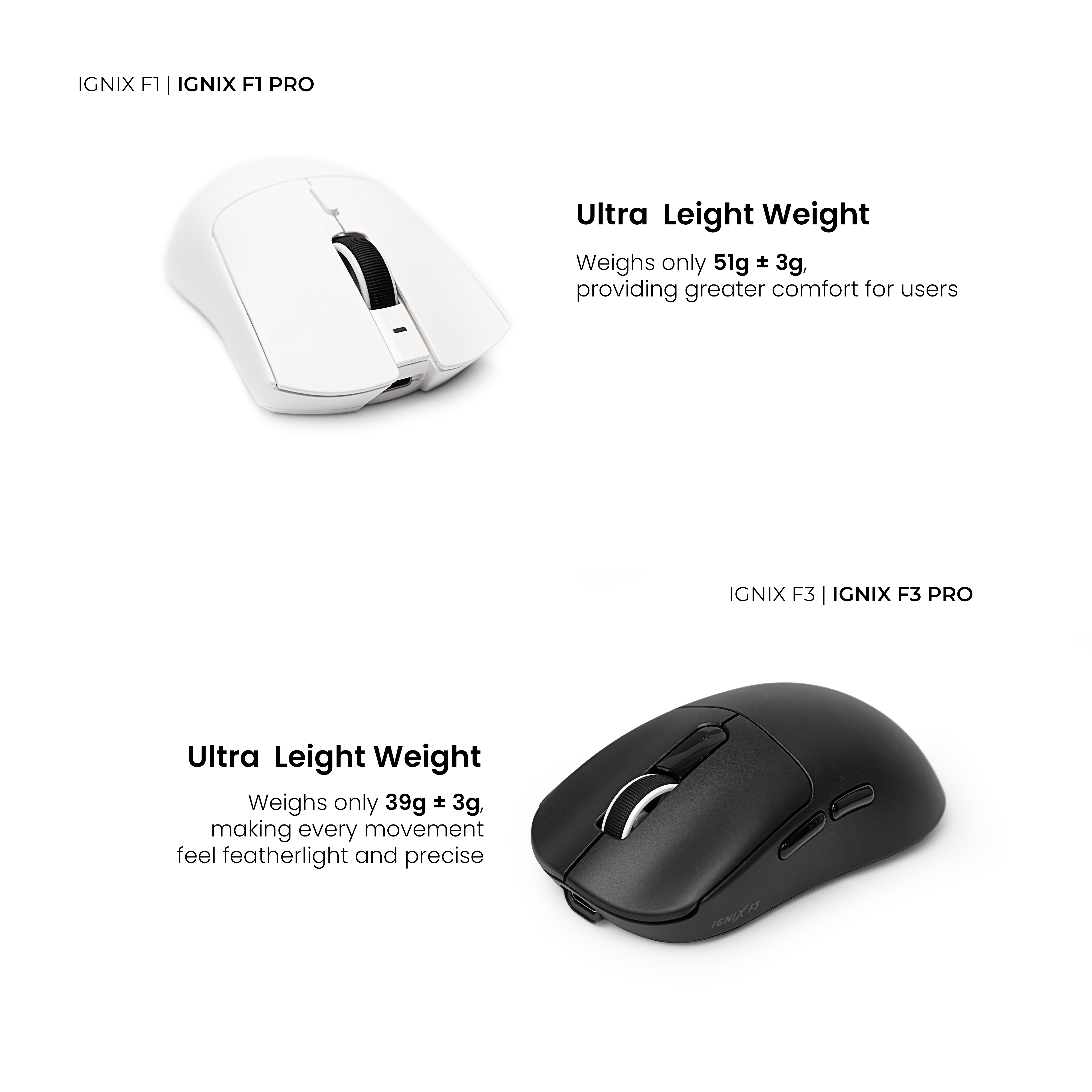 VortexSeries IGNIX Series F3 Mouse | Ultra Light Wireless Tri Mode Gaming Mouse PixArt PAW 3311 / 3395 PRO