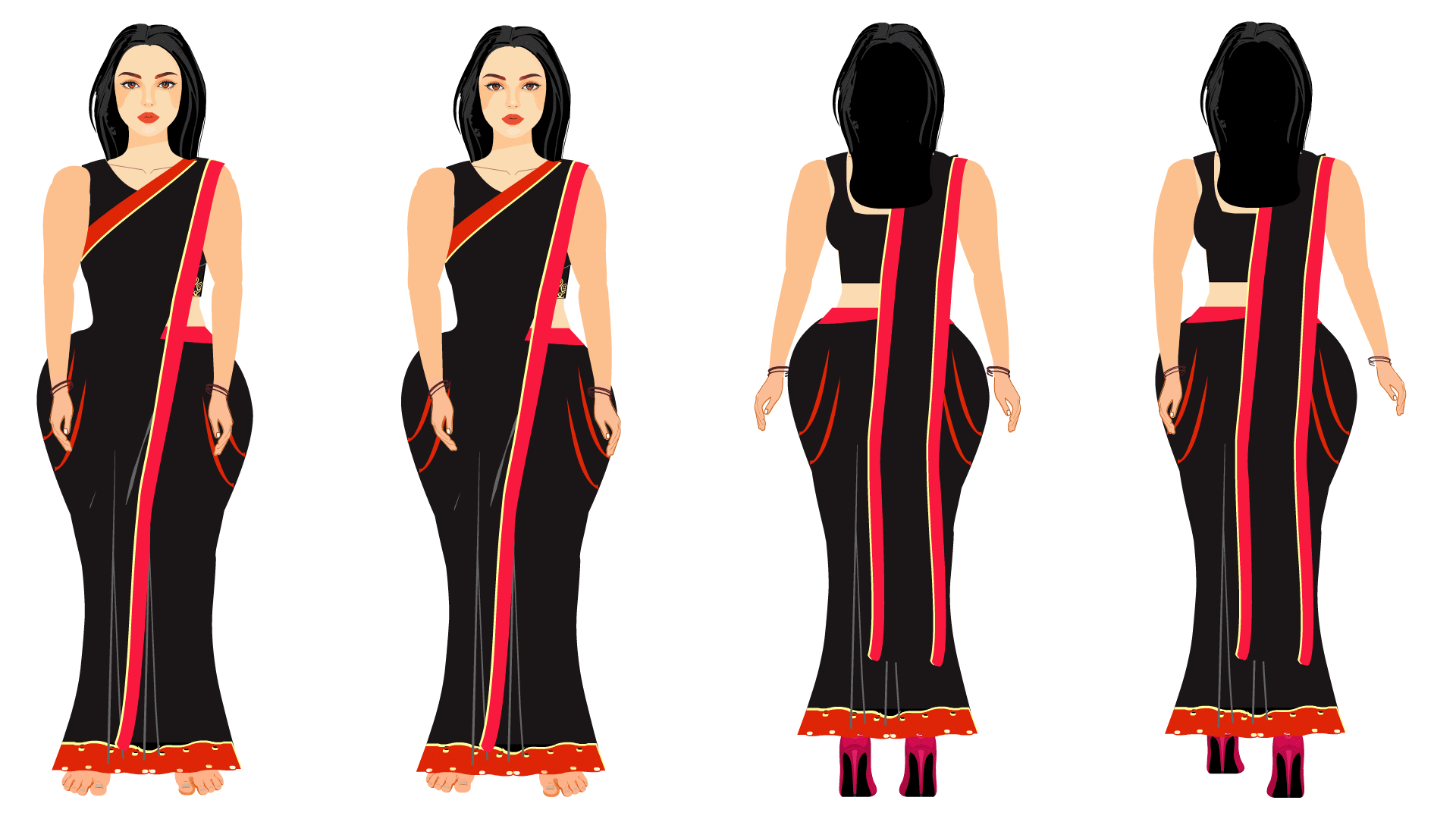 2D Young Woman Character Set in Saree (WOM003)