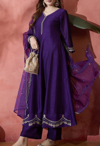 Elegant Purple Embroidered Anarkali Suit