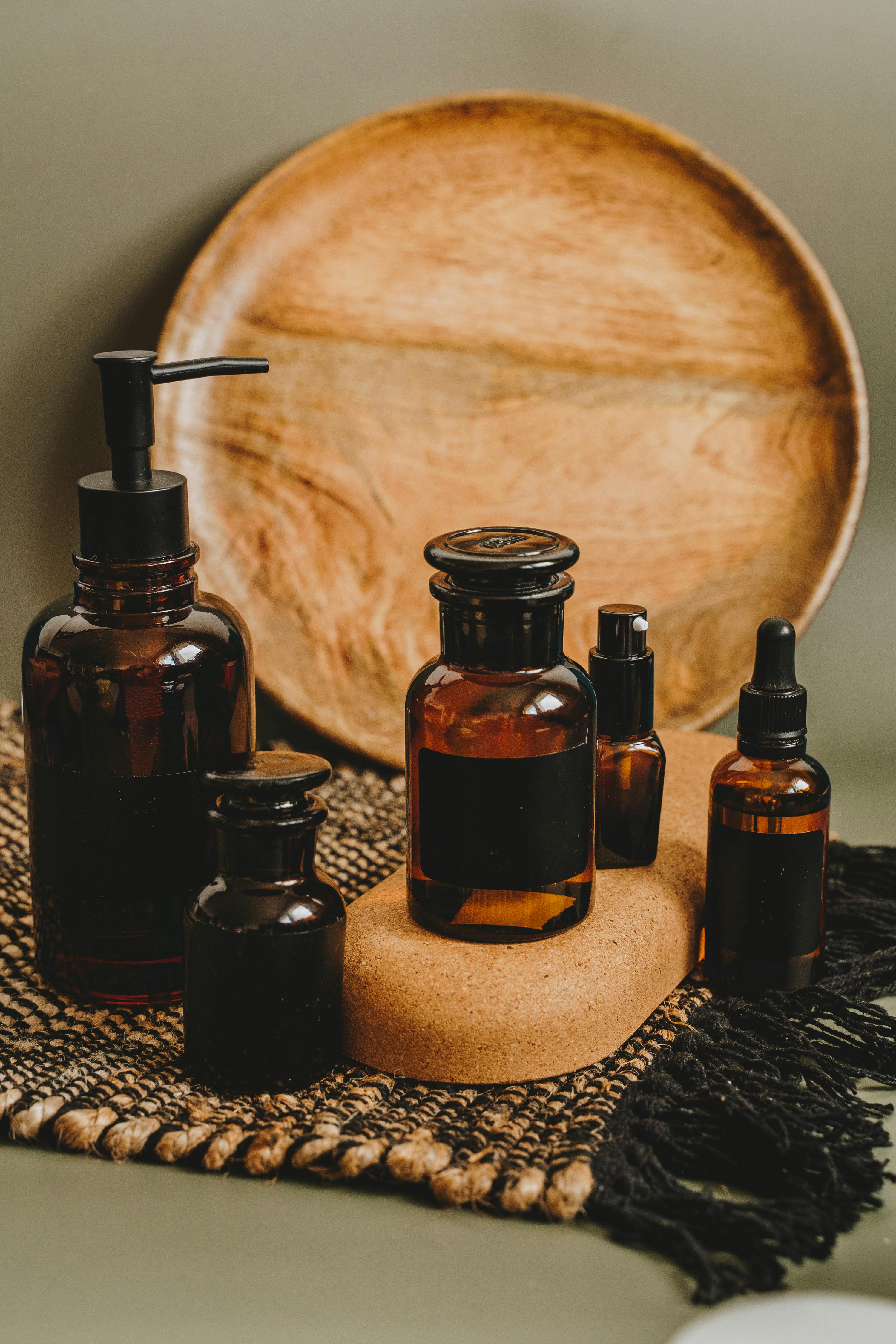 Amber Glass Cosmetic Bottles Set